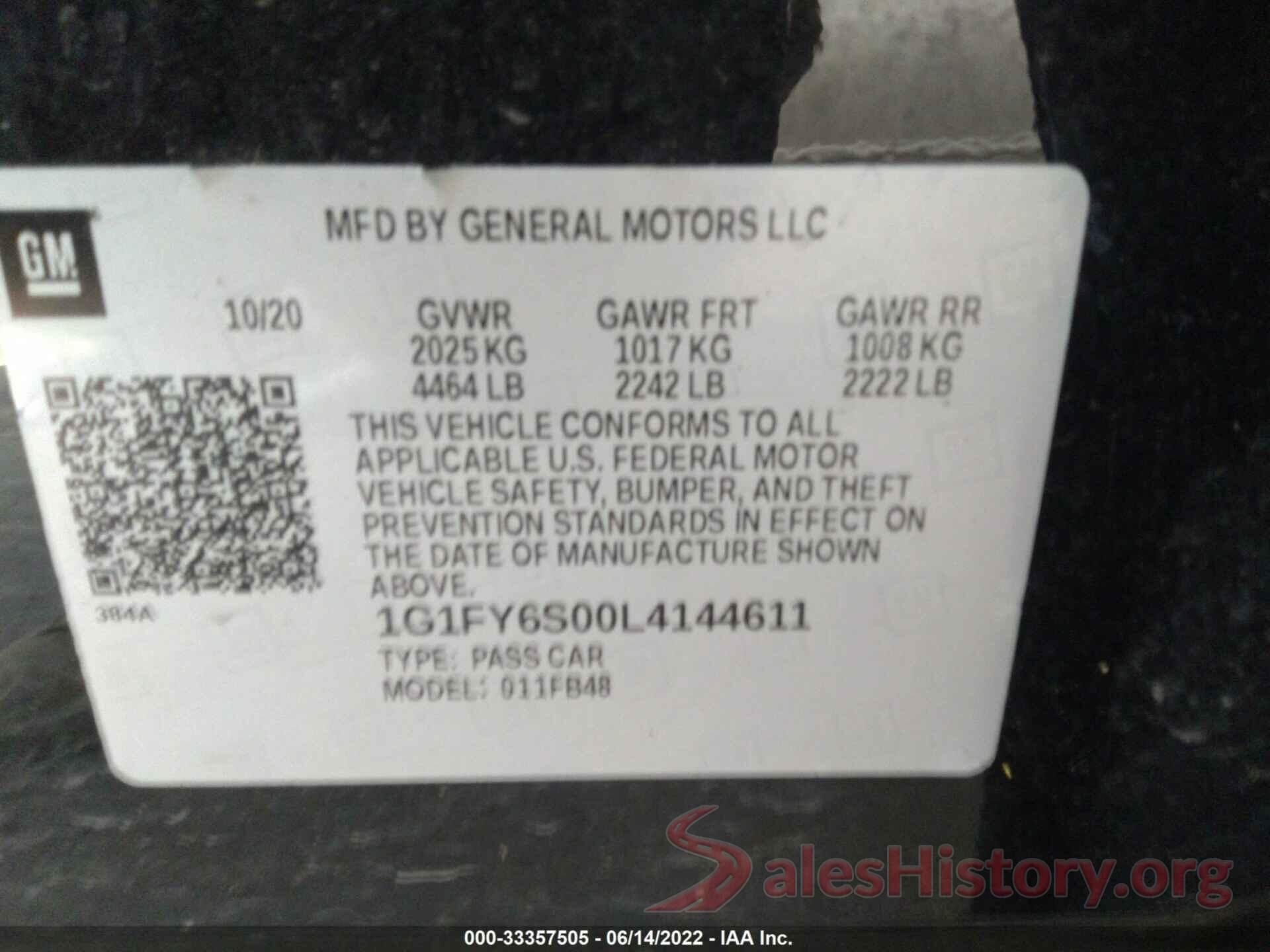 1G1FY6S00L4144611 2020 CHEVROLET BOLT EV