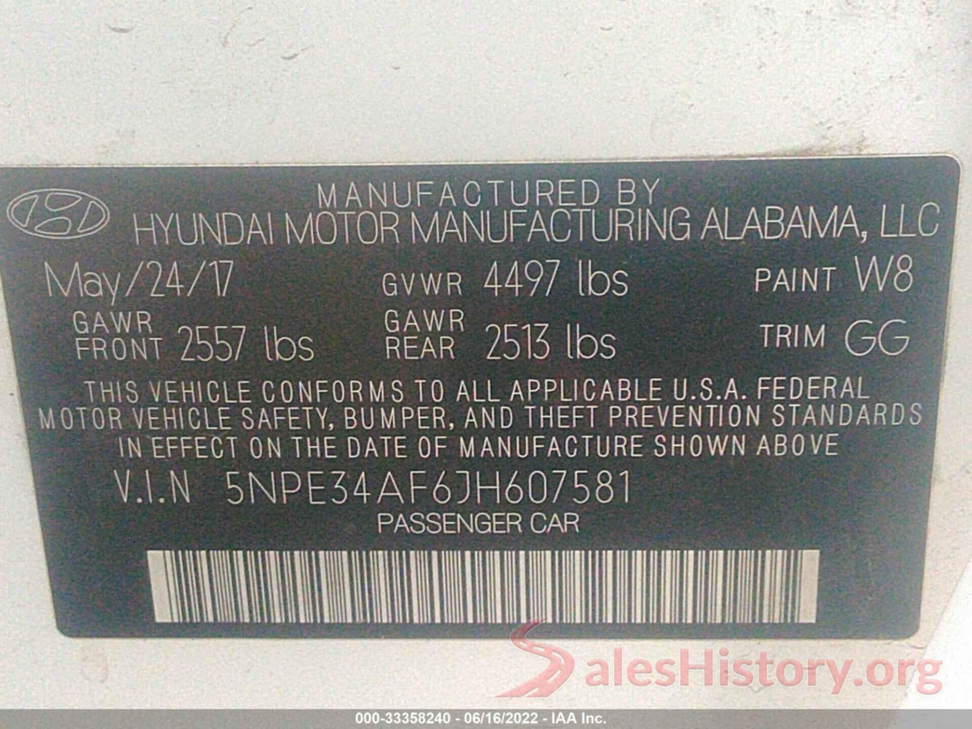 5NPE34AF6JH607581 2018 HYUNDAI SONATA