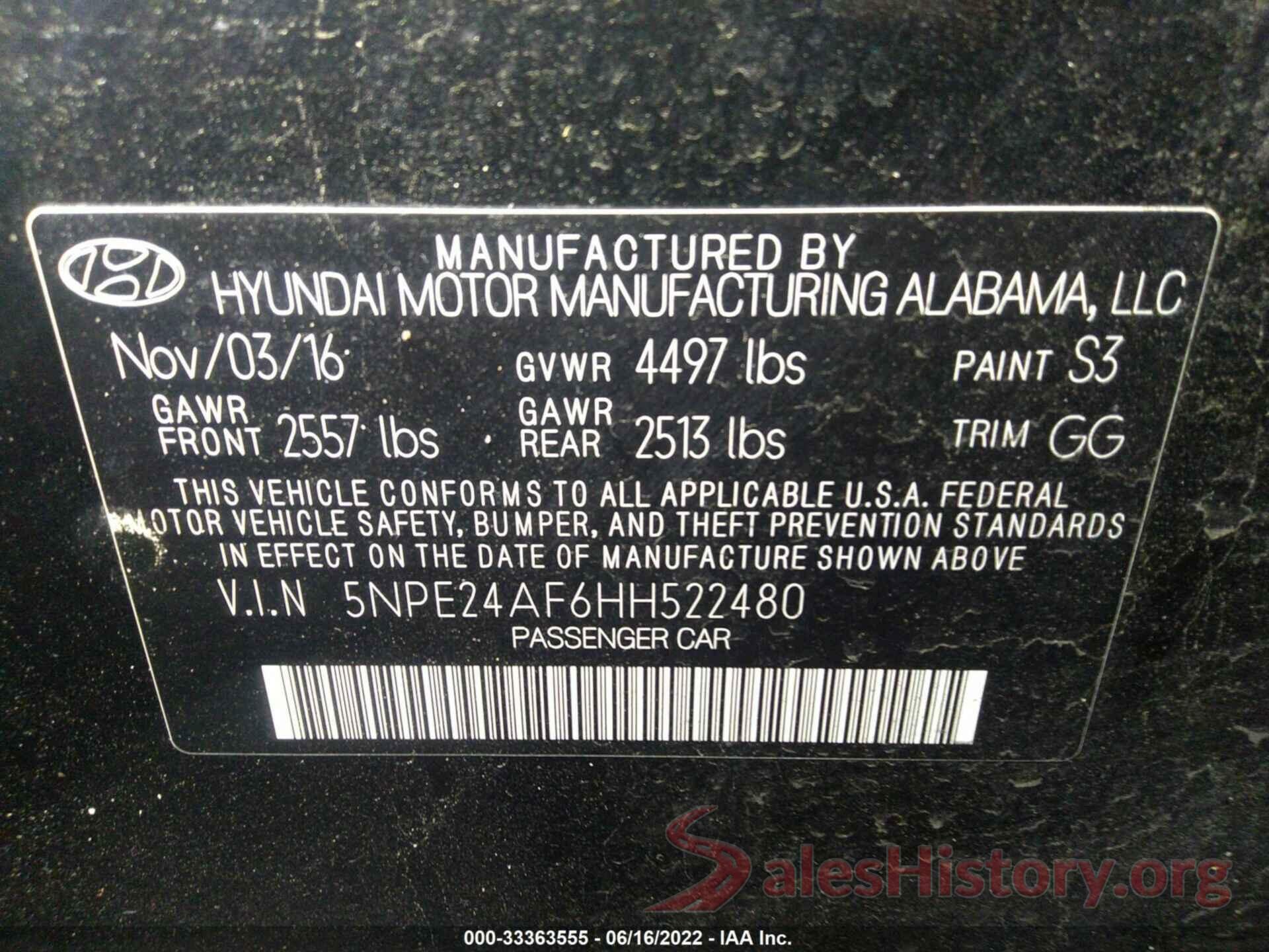 5NPE24AF6HH522480 2017 HYUNDAI SONATA