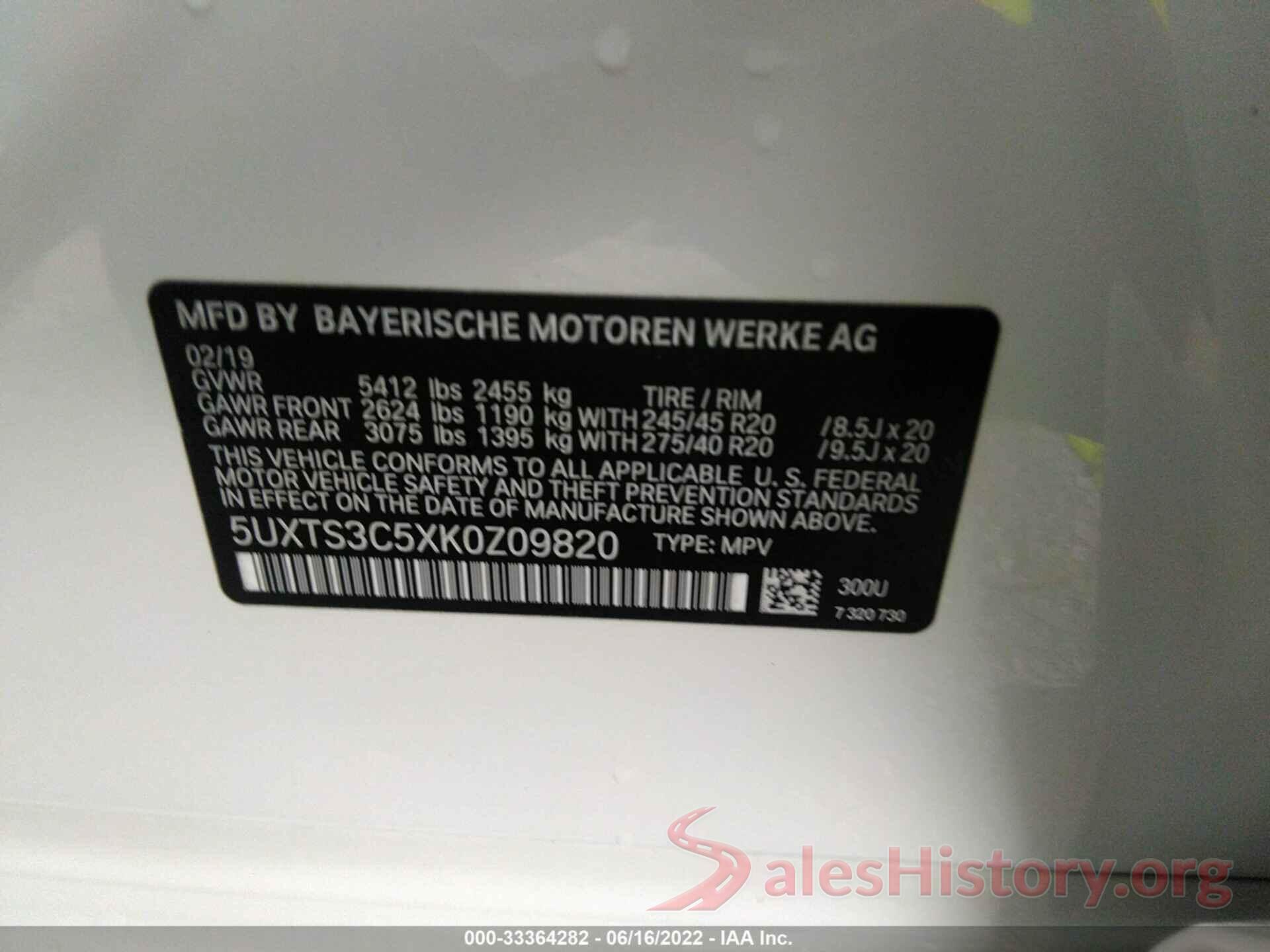 5UXTS3C5XK0Z09820 2019 BMW X3