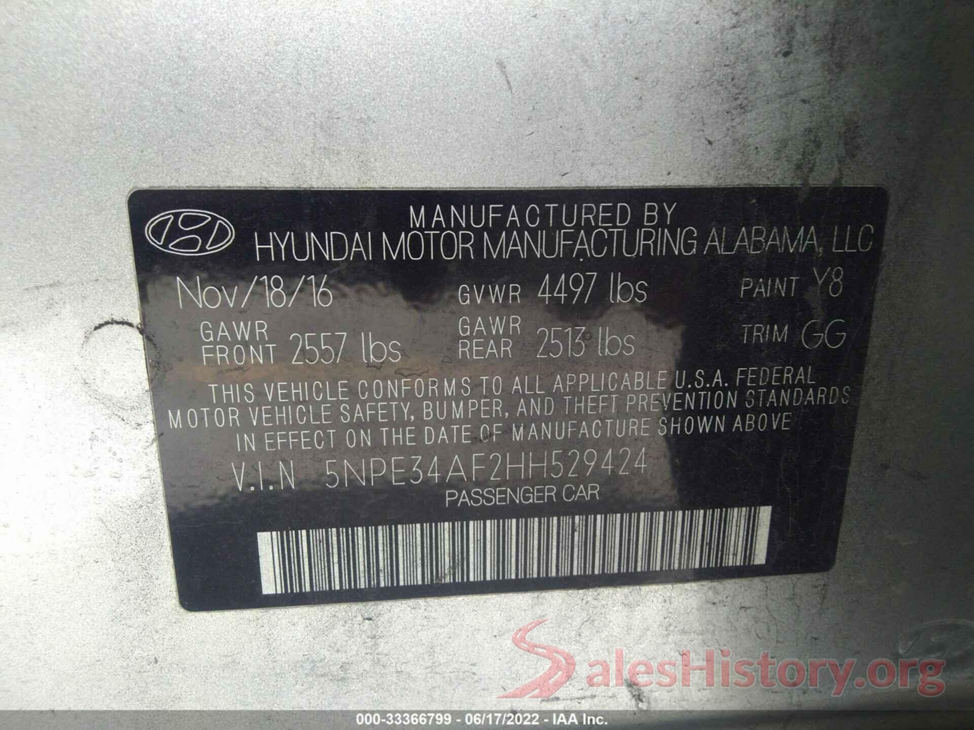 5NPE34AF2HH529424 2017 HYUNDAI SONATA