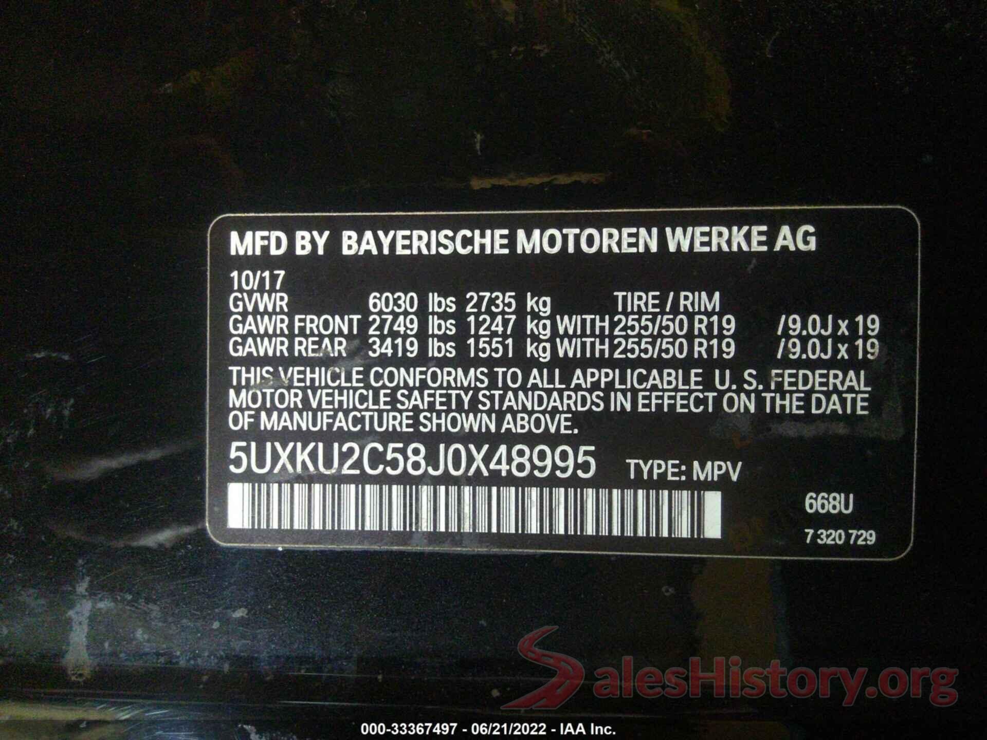 5UXKU2C58J0X48995 2018 BMW X6