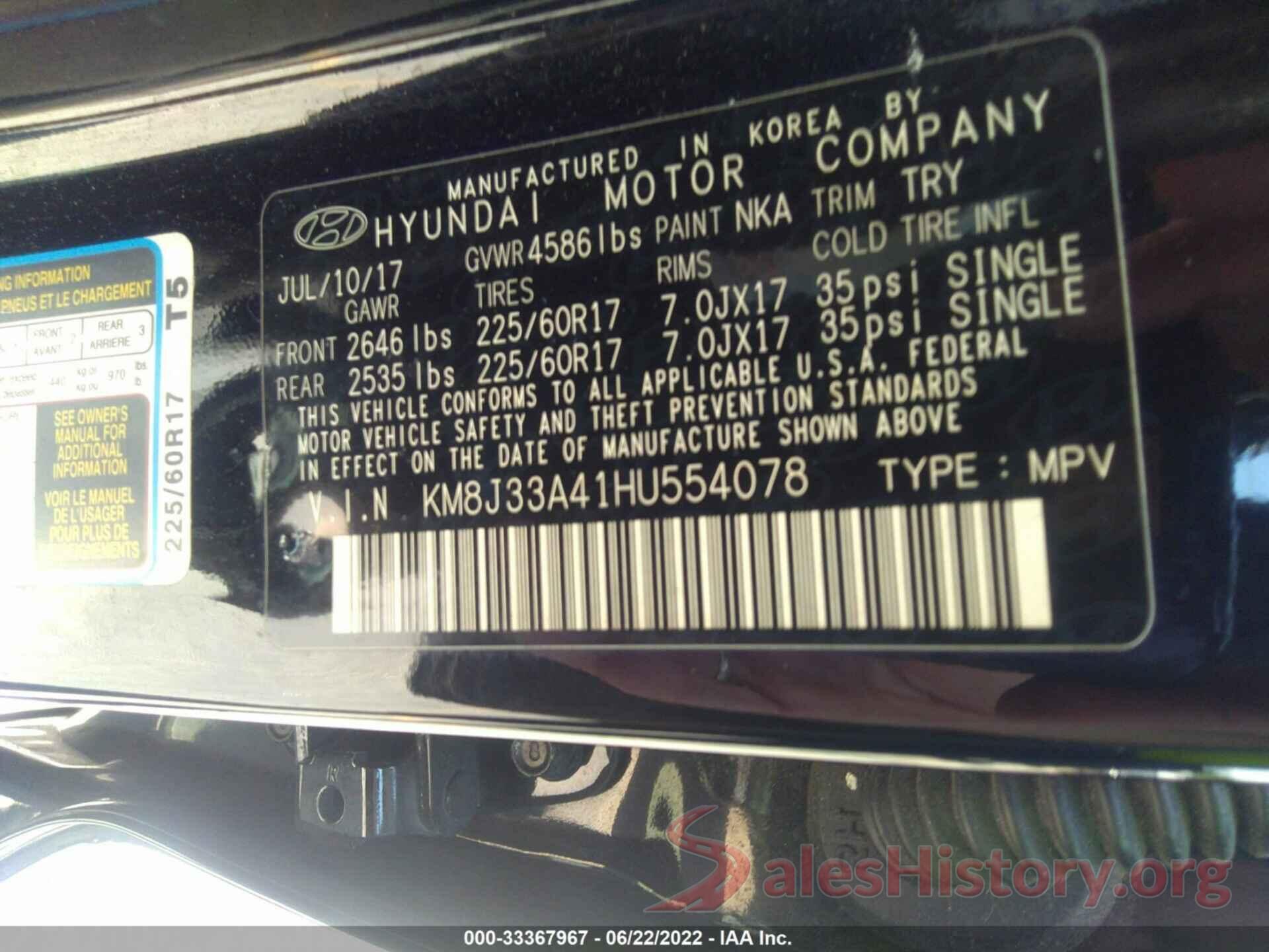 KM8J33A41HU554078 2017 HYUNDAI TUCSON