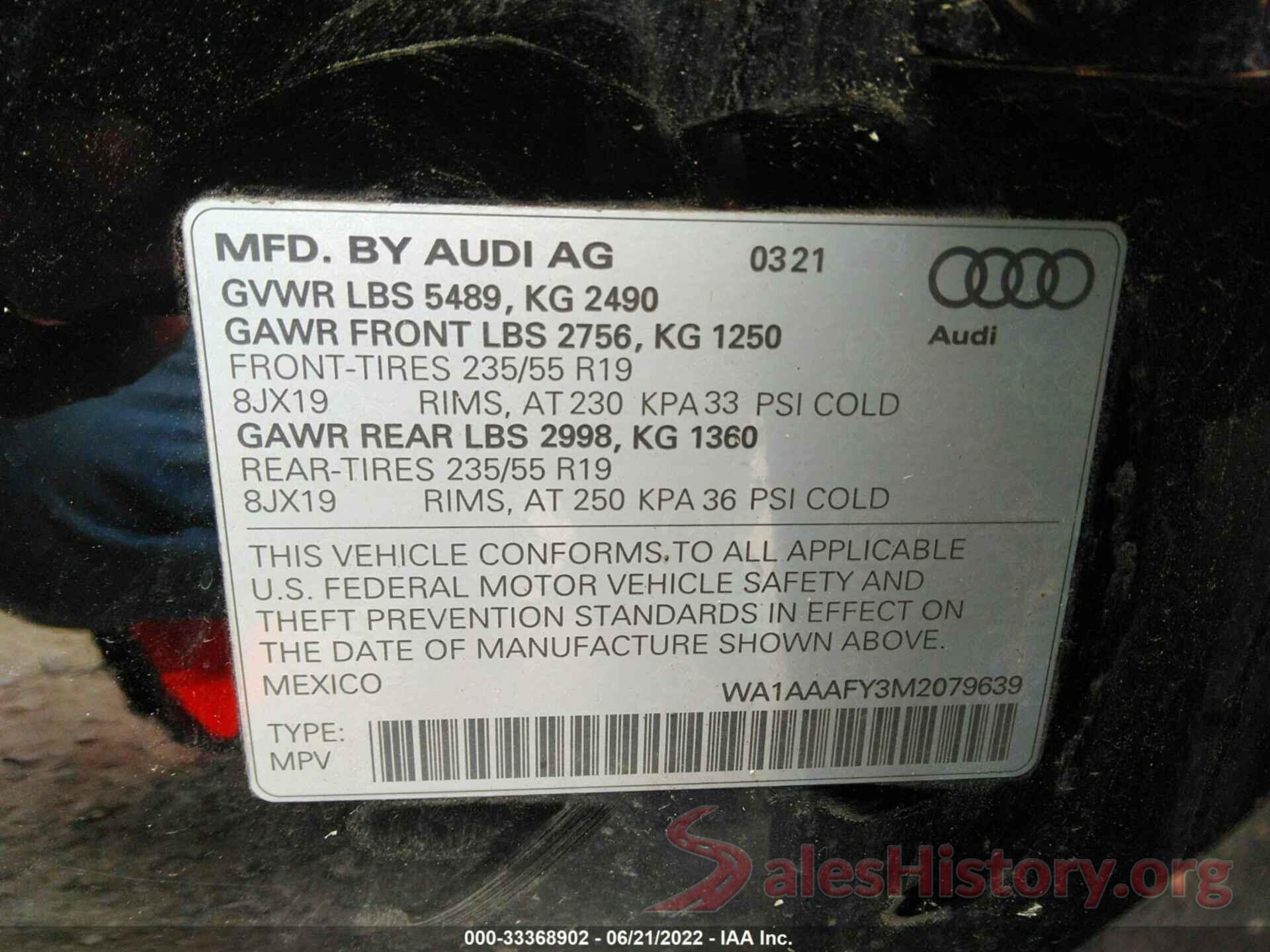 WA1AAAFY3M2079639 2021 AUDI Q5