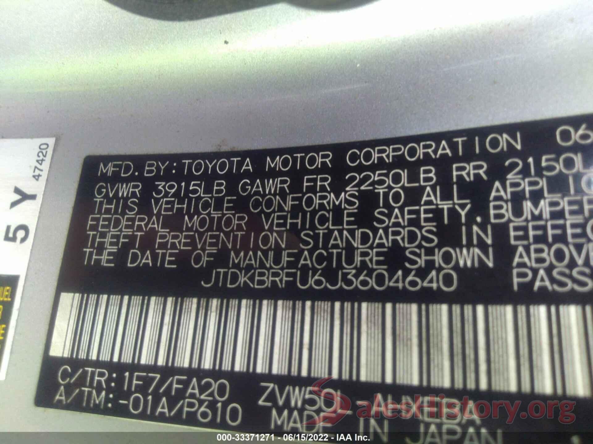 JTDKBRFU6J3604640 2018 TOYOTA PRIUS