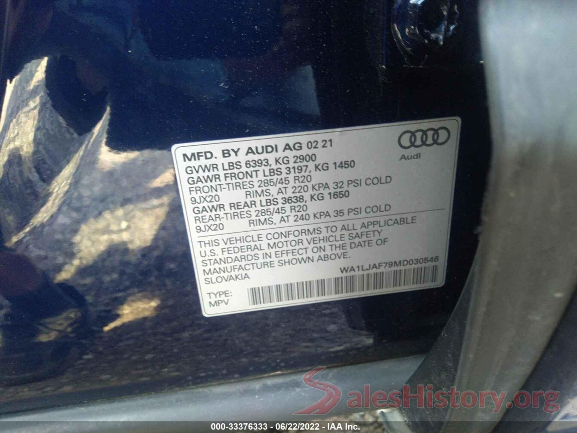 WA1LJAF79MD030546 2021 AUDI Q7