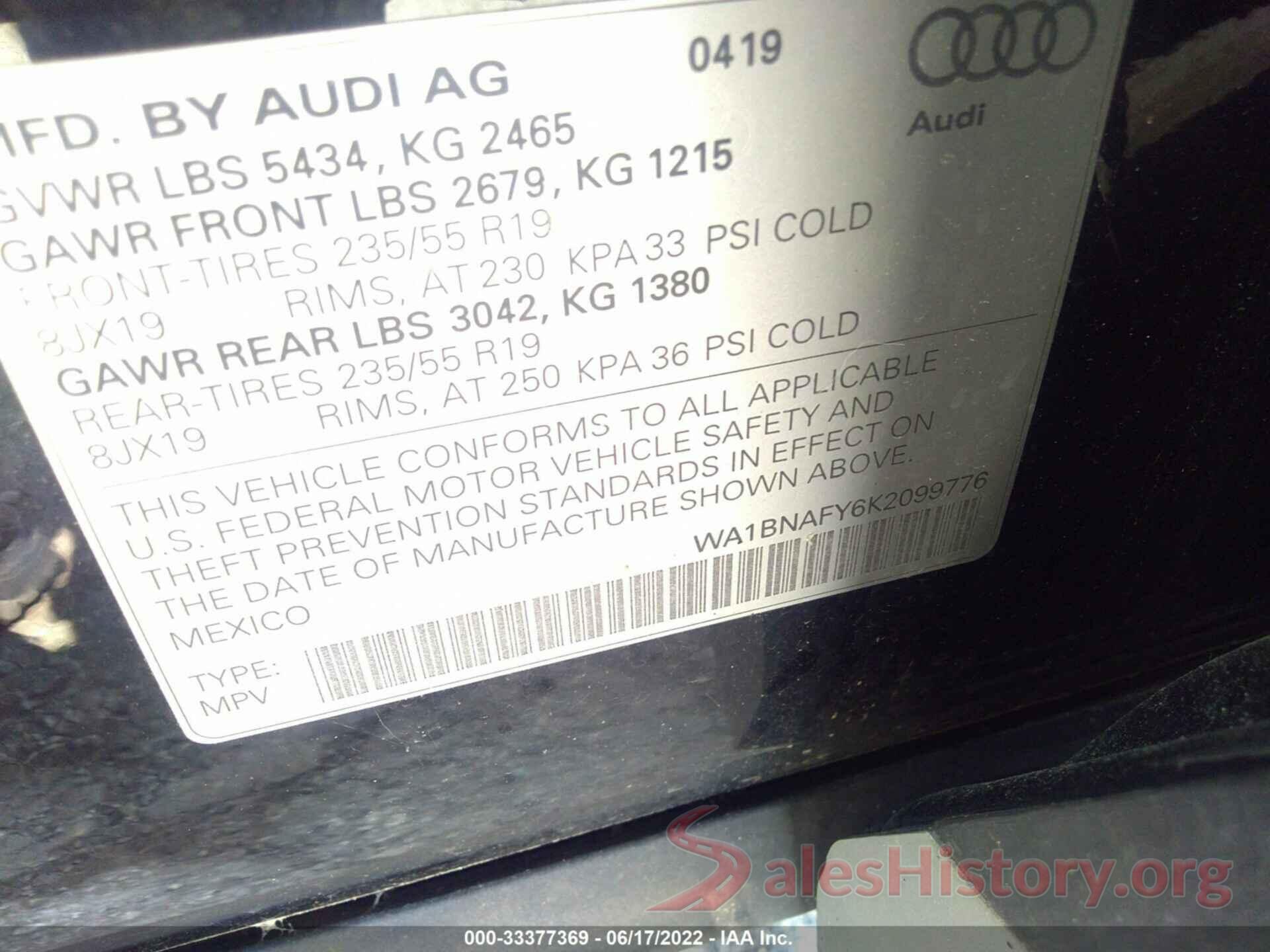 WA1BNAFY6K2099776 2019 AUDI Q5