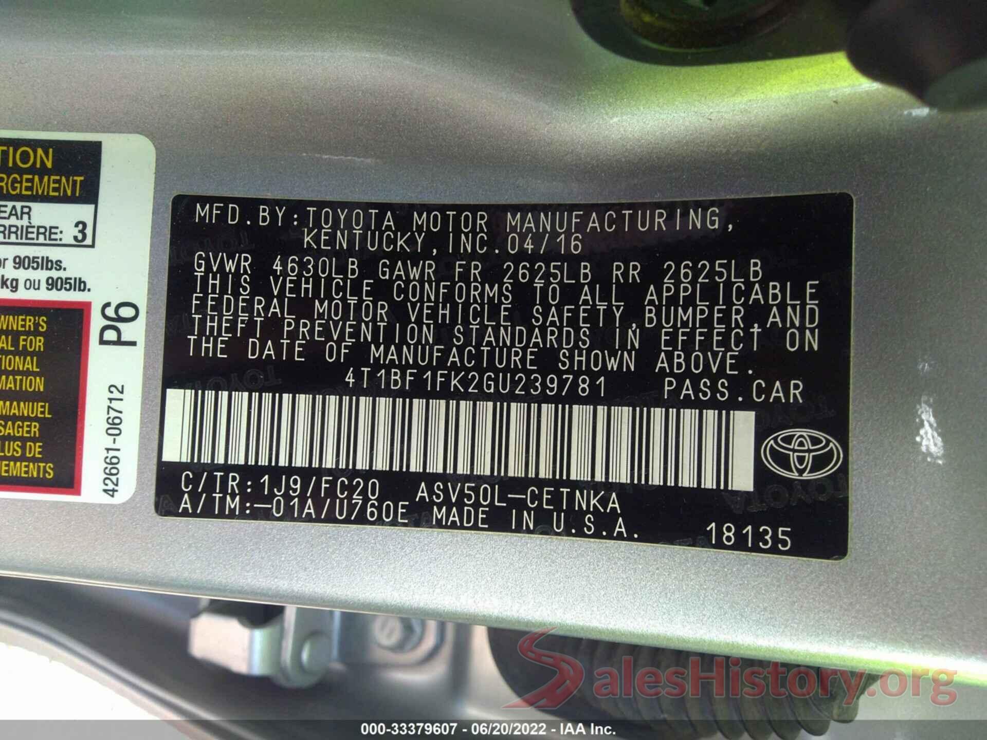 4T1BF1FK2GU239781 2016 TOYOTA CAMRY