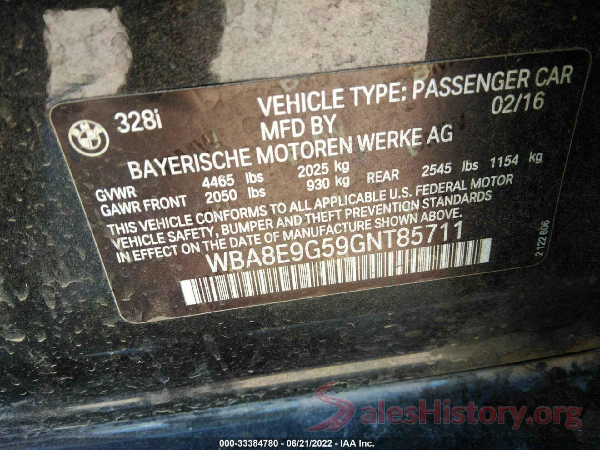 WBA8E9G59GNT85711 2016 BMW 3 SERIES