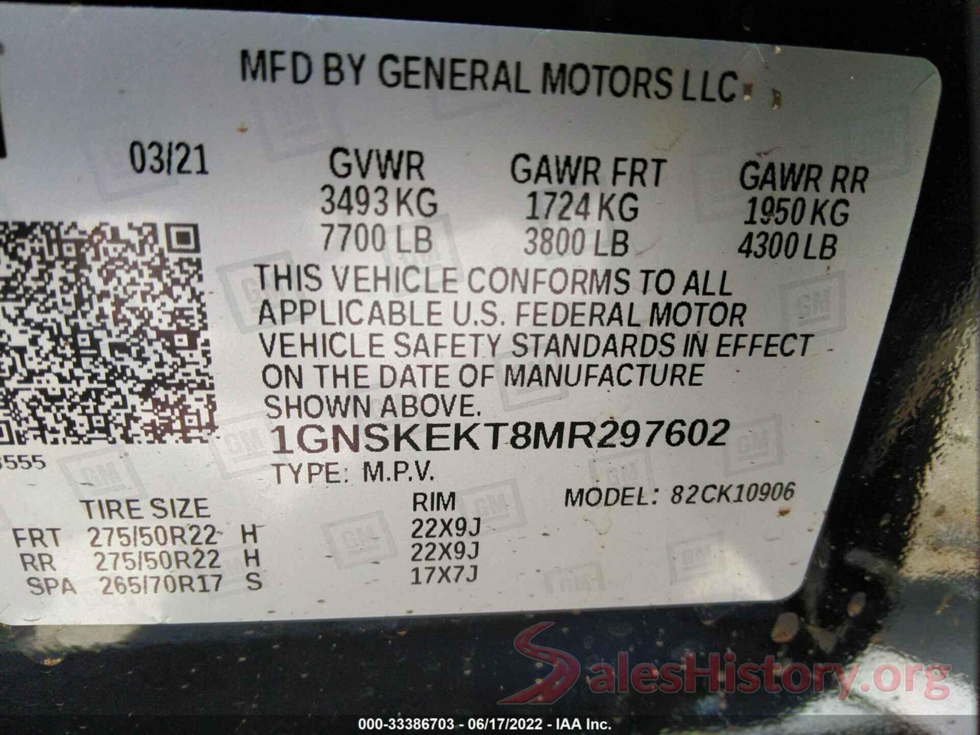 1GNSKEKT8MR297602 2021 CHEVROLET SUBURBAN