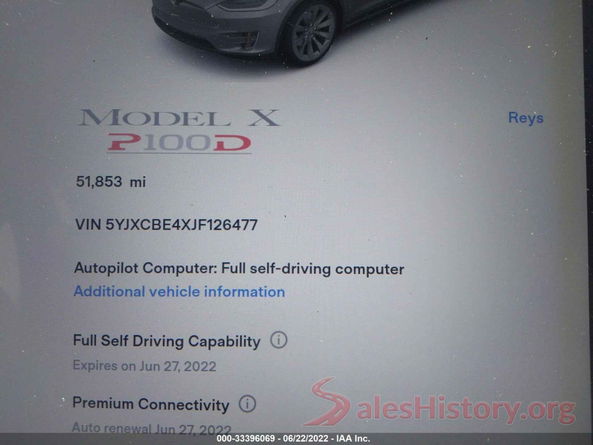 5YJXCBE4XJF126477 2018 TESLA MODEL X