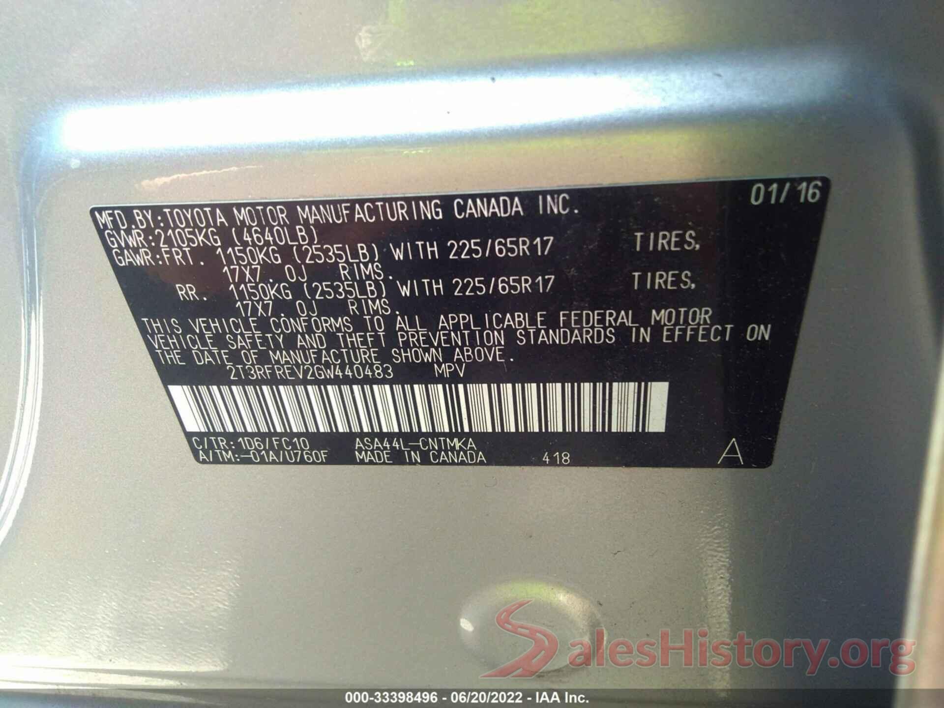 2T3RFREV2GW440483 2016 TOYOTA RAV4