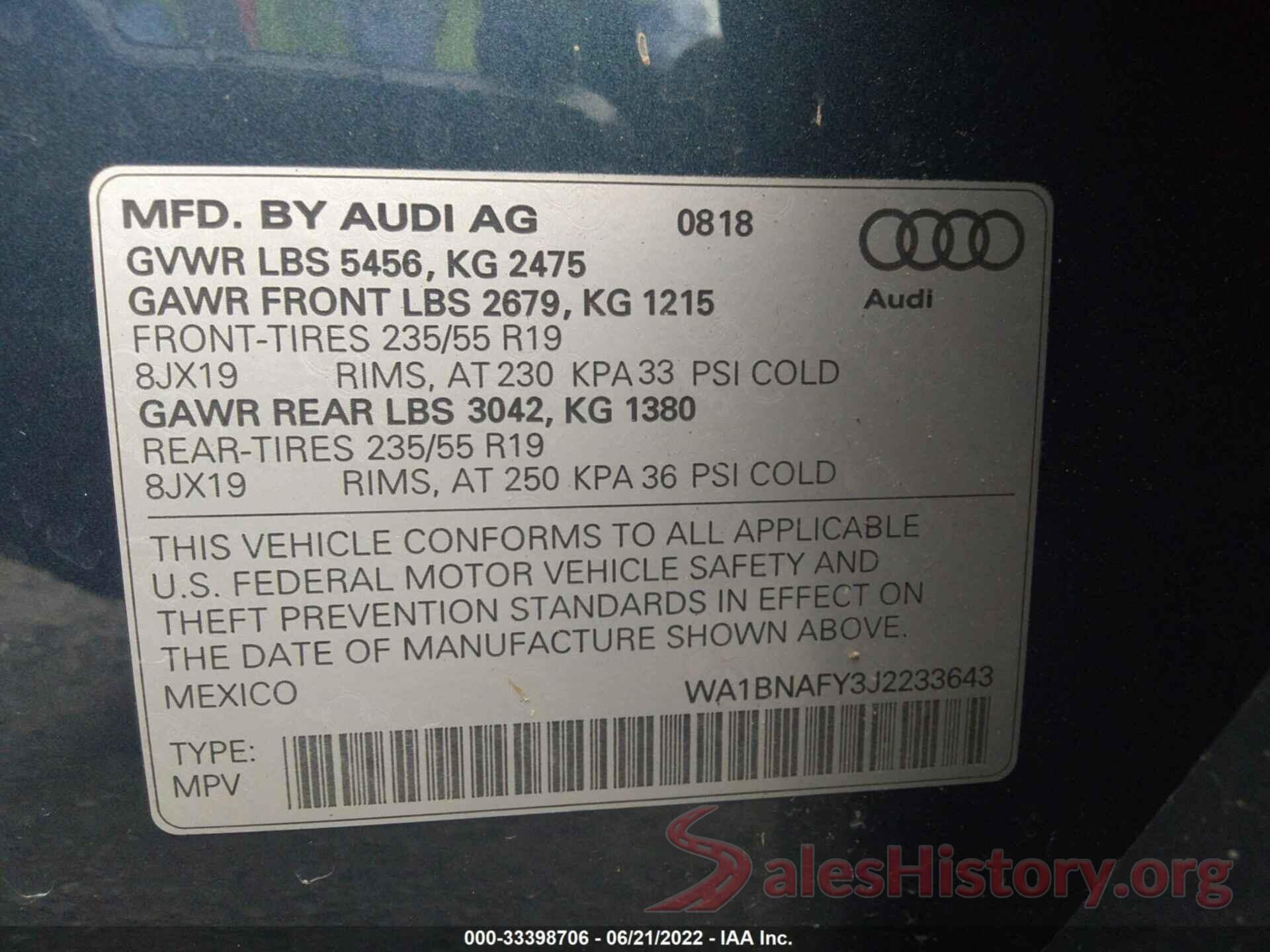 WA1BNAFY3J2233643 2018 AUDI Q5