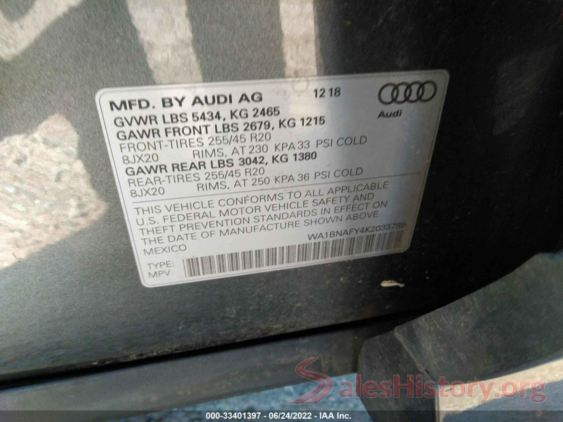 WA1BNAFY4K2033789 2019 AUDI Q5