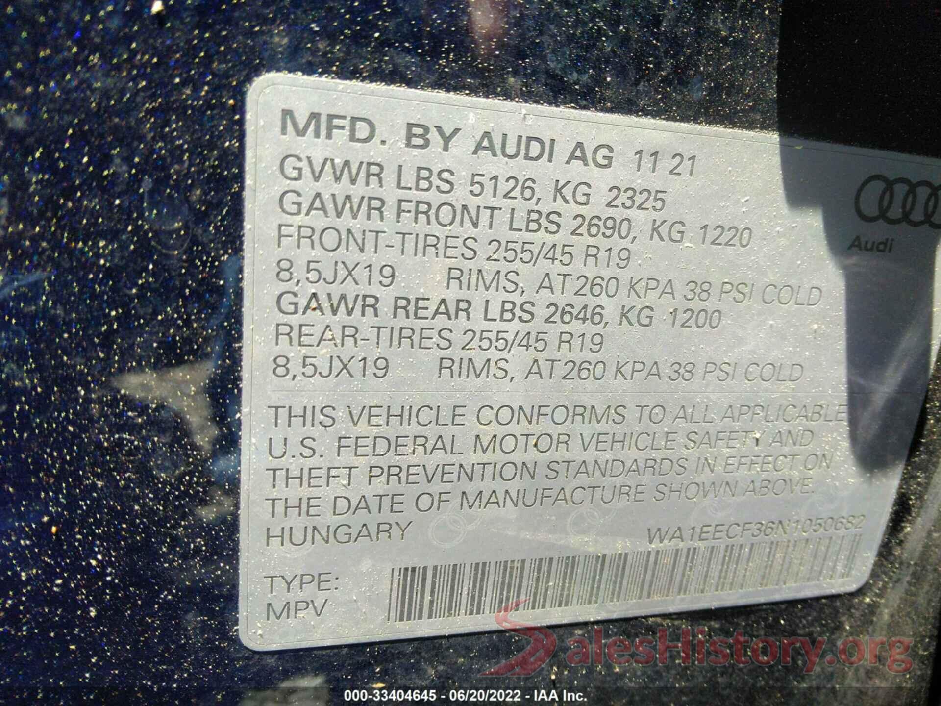 WA1EECF36N1050682 2022 AUDI Q3