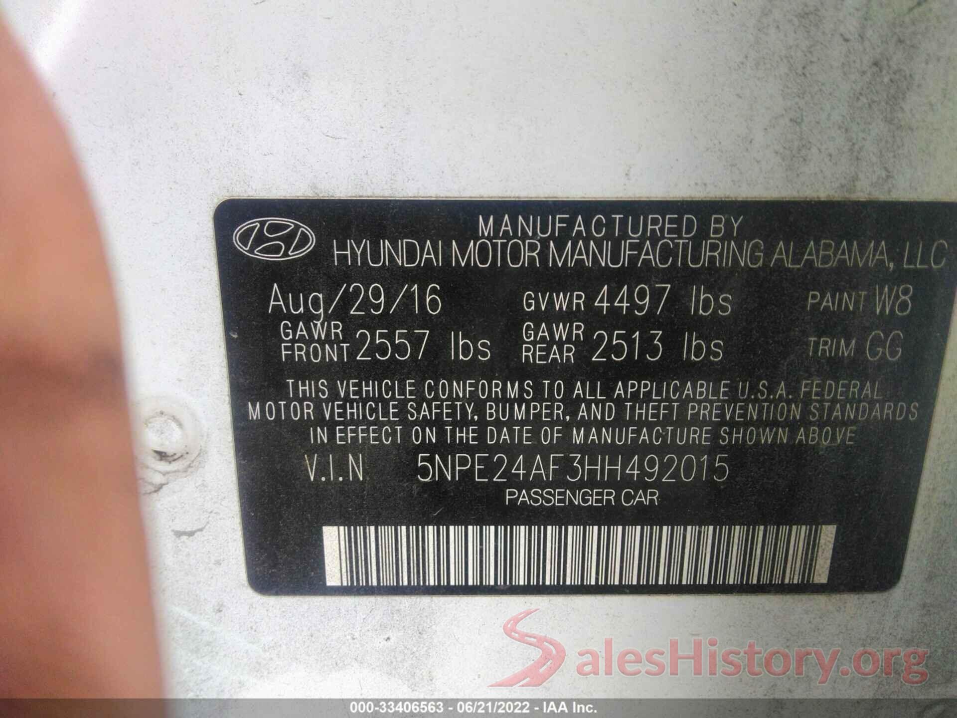 5NPE24AF3HH492015 2017 HYUNDAI SONATA