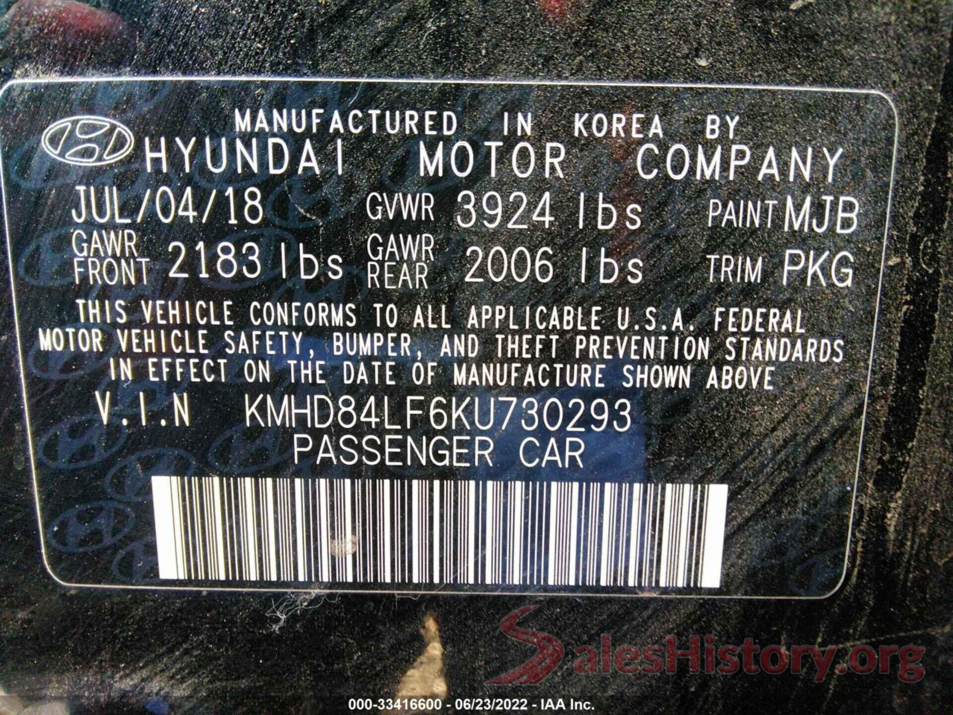 KMHD84LF6KU730293 2019 HYUNDAI ELANTRA