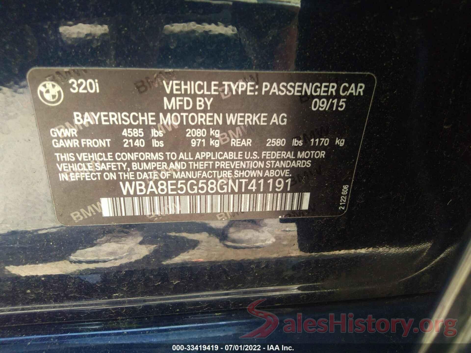 WBA8E5G58GNT41191 2016 BMW 3 SERIES