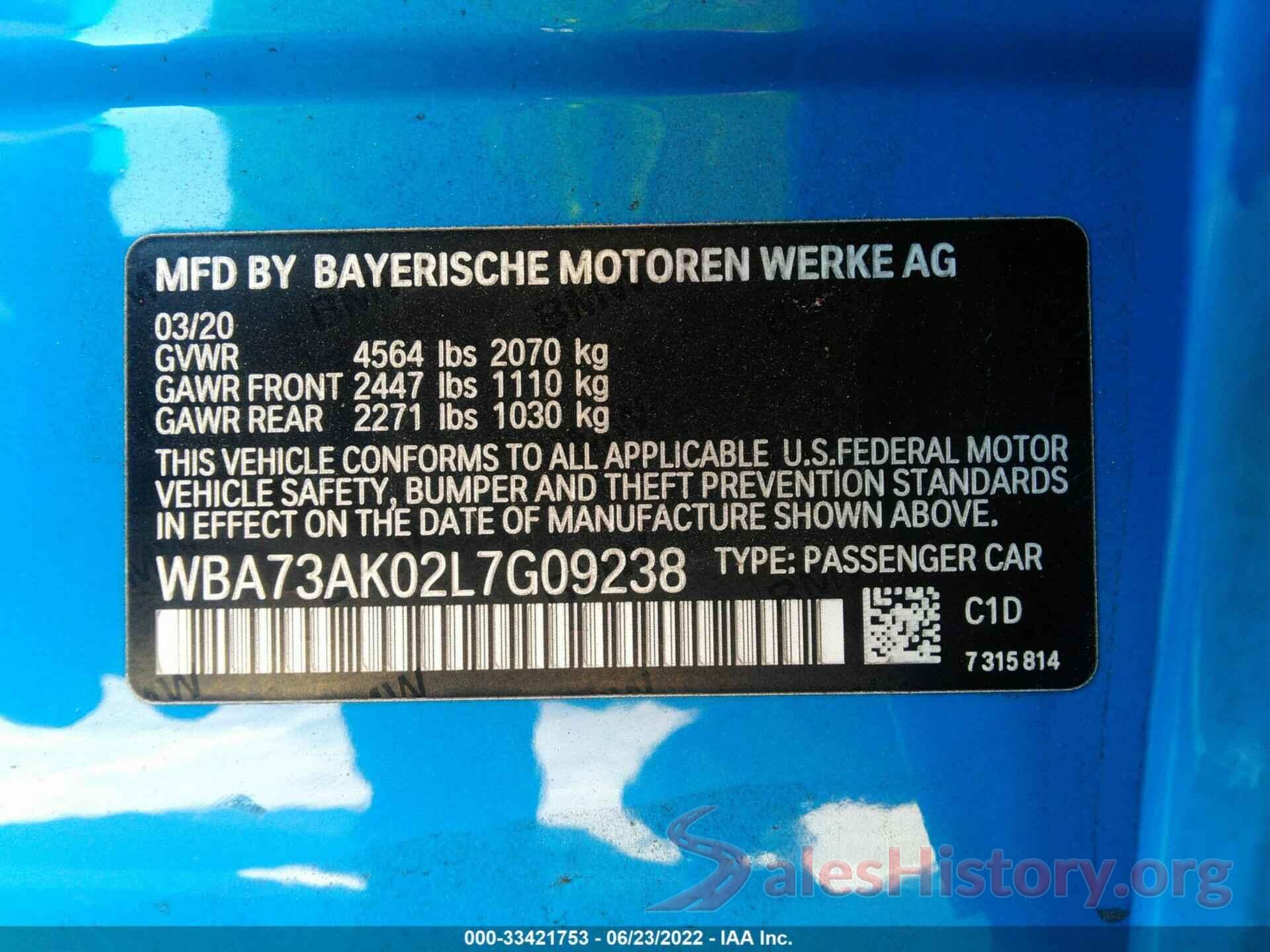 WBA73AK02L7G09238 2020 BMW 2 SERIES