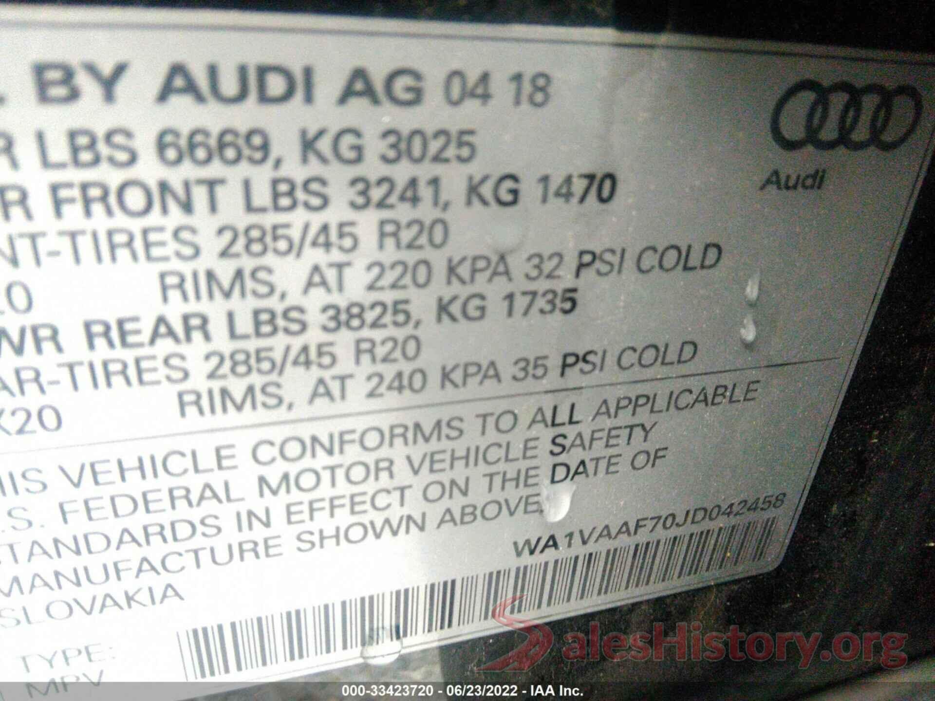 WA1VAAF70JD042458 2018 AUDI Q7