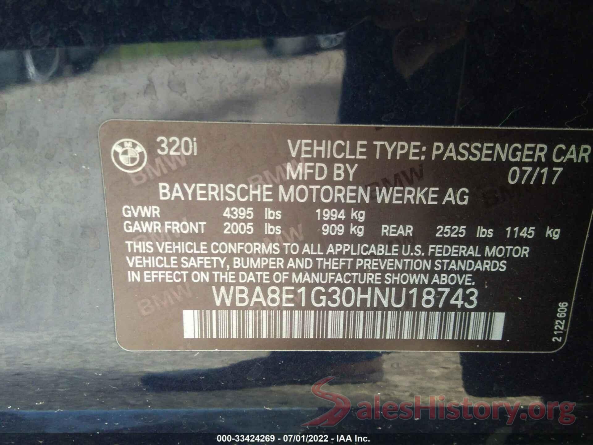 WBA8E1G30HNU18743 2017 BMW 3 SERIES