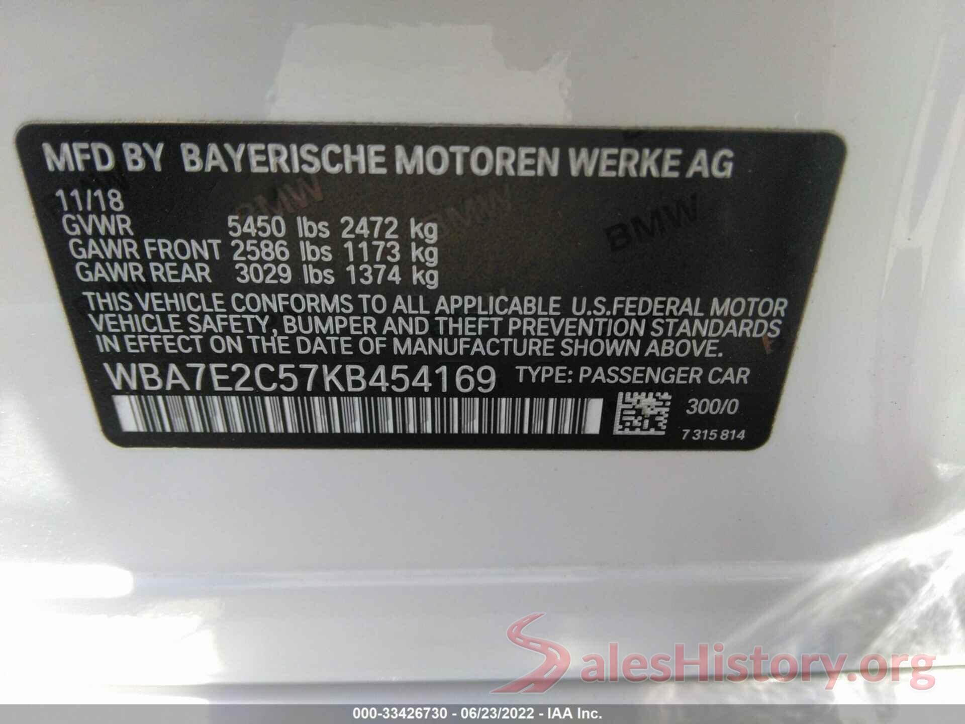 WBA7E2C57KB454169 2019 BMW 7 SERIES