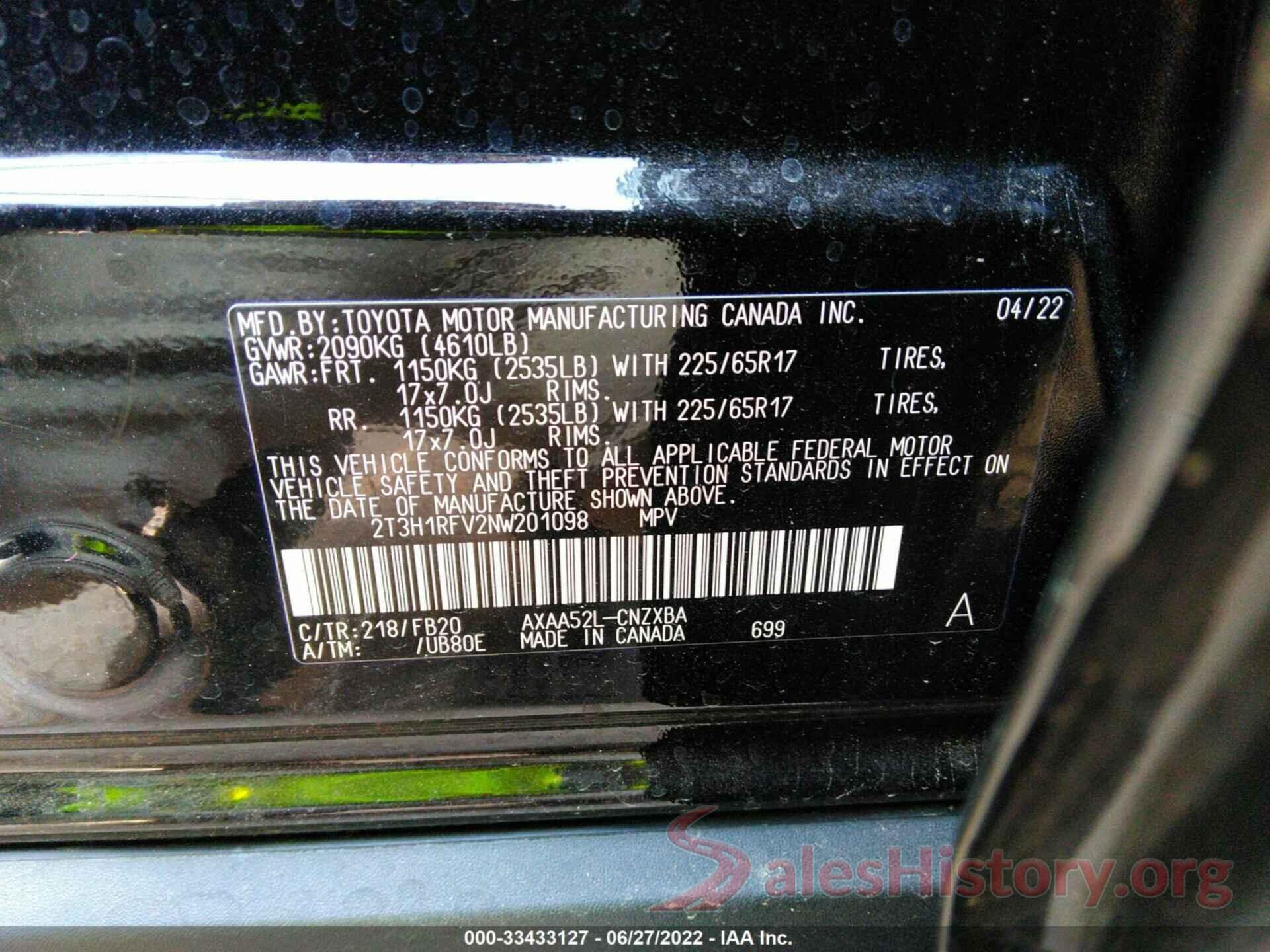 2T3H1RFV2NW201098 2022 TOYOTA RAV4