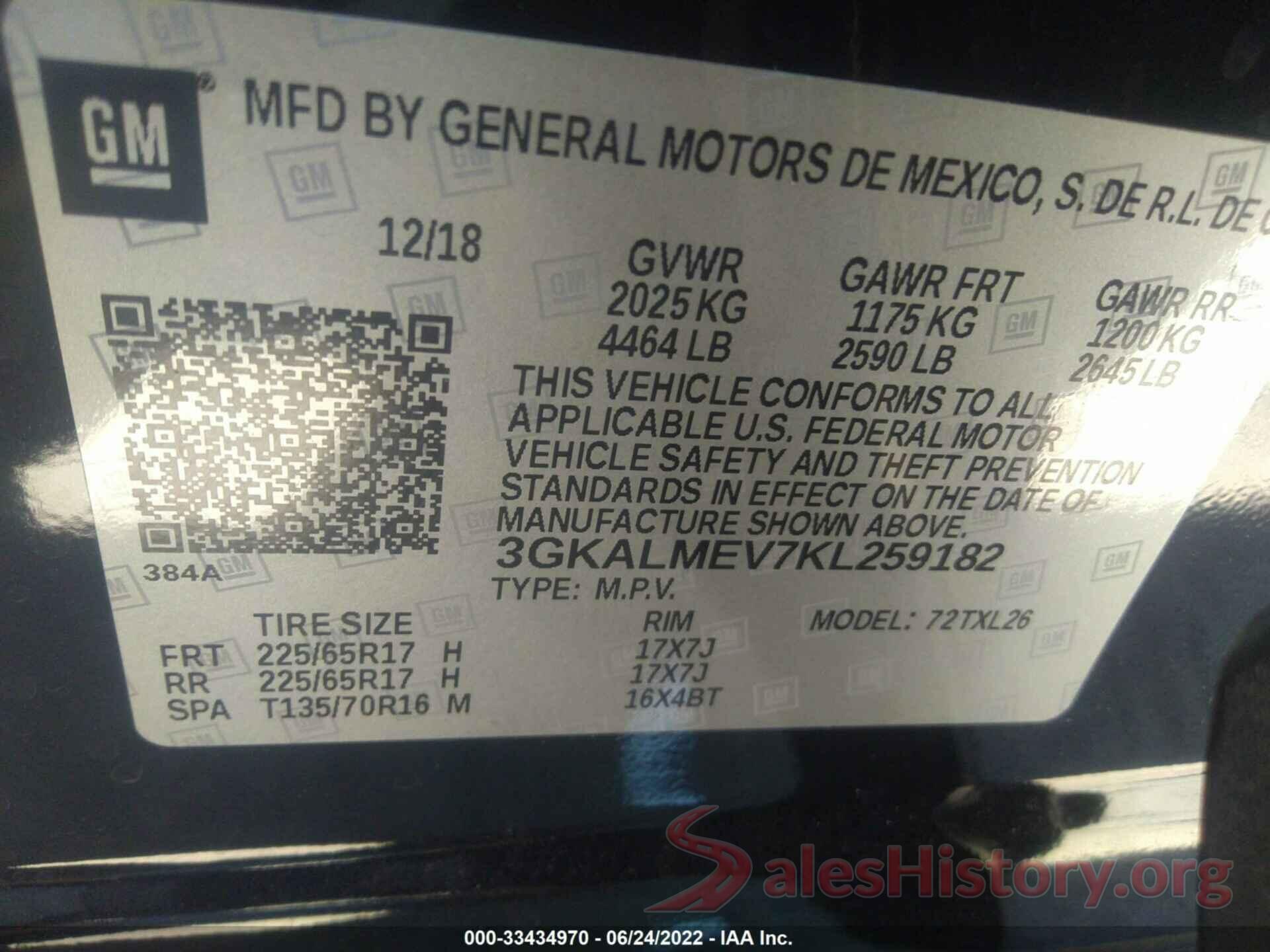 3GKALMEV7KL259182 2019 GMC TERRAIN