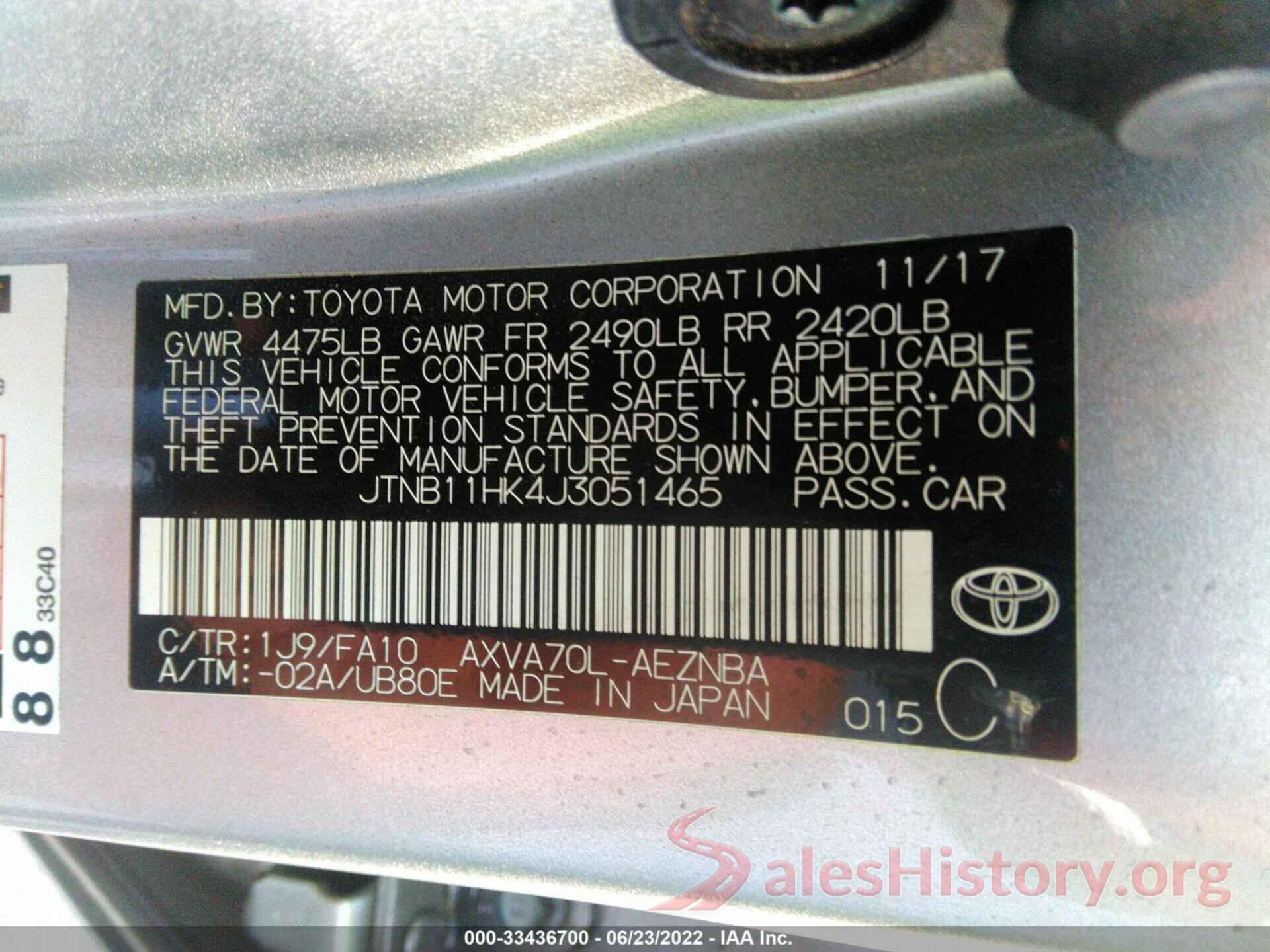 JTNB11HK4J3051465 2018 TOYOTA CAMRY