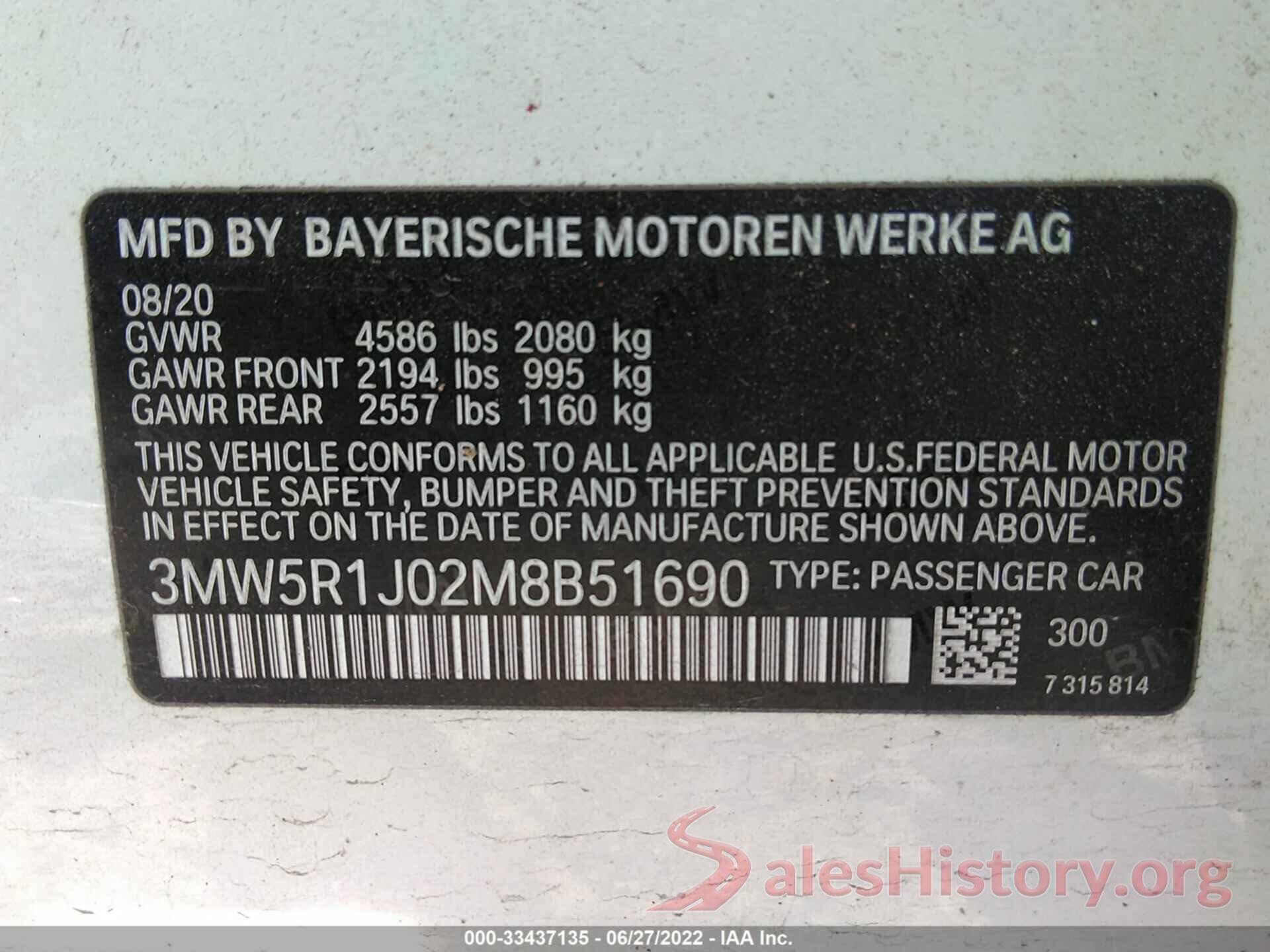 3MW5R1J02M8B51690 2021 BMW 3 SERIES