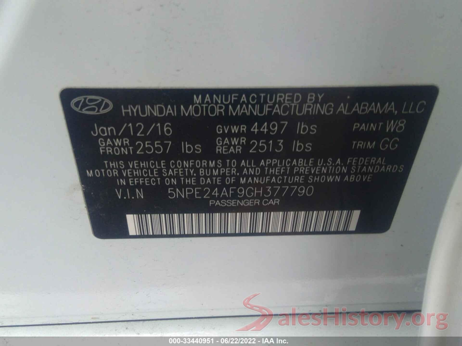 5NPE24AF9GH377790 2016 HYUNDAI SONATA