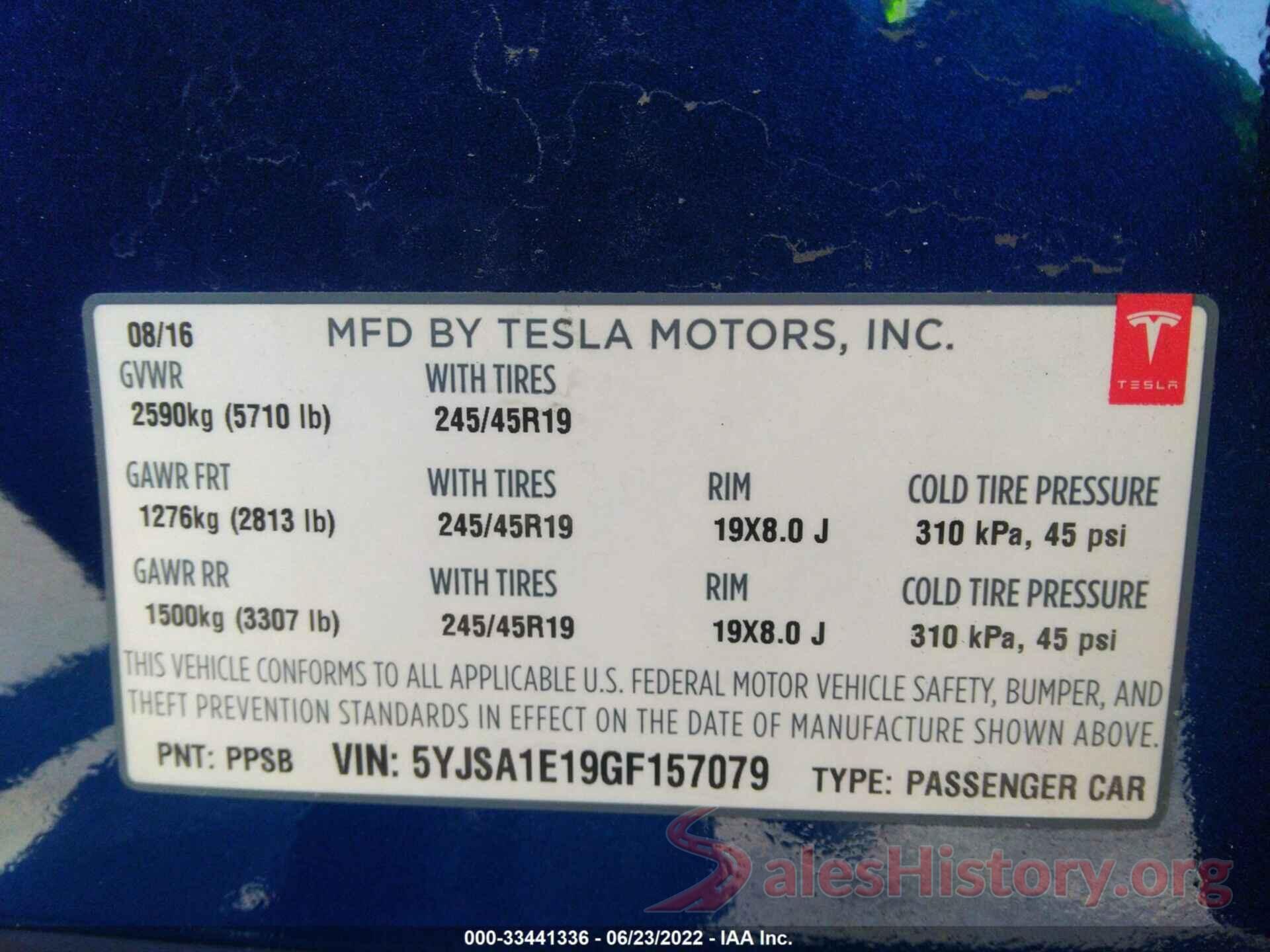 5YJSA1E19GF157079 2016 TESLA MODEL S