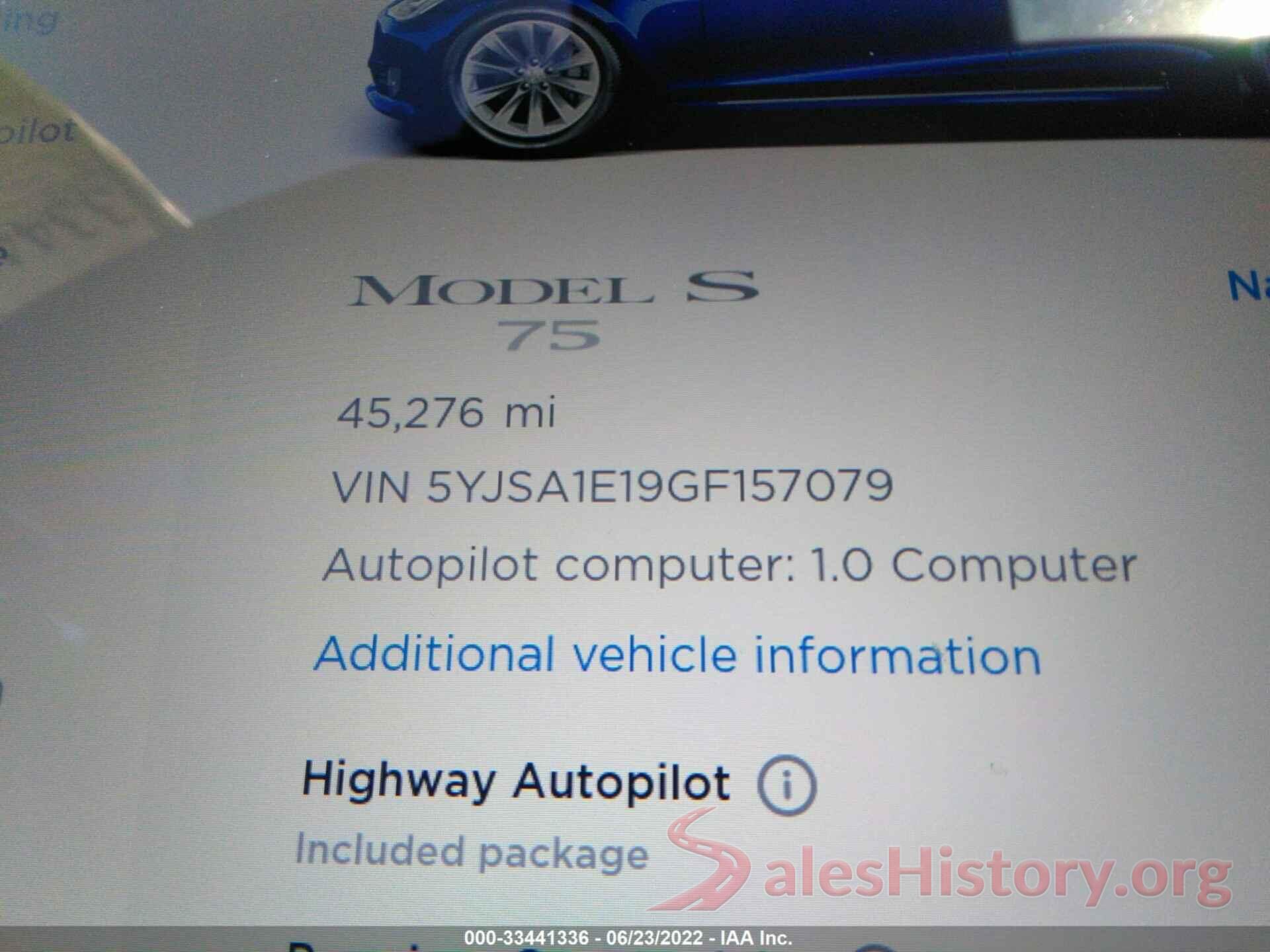 5YJSA1E19GF157079 2016 TESLA MODEL S