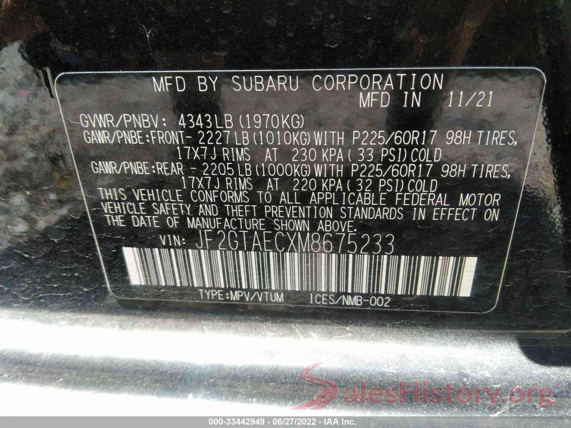 JF2GTAECXM8675233 2021 SUBARU CROSSTREK