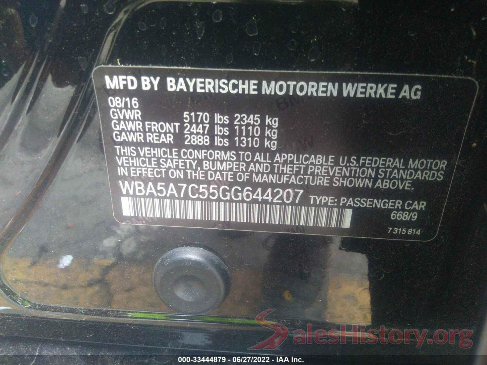 WBA5A7C55GG644207 2016 BMW 5 SERIES