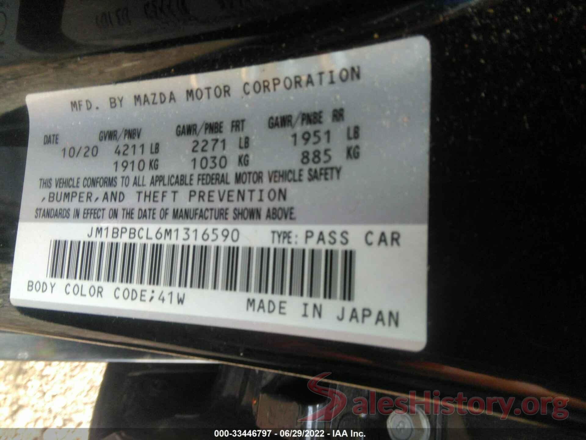 JM1BPBCL6M1316590 2021 MAZDA MAZDA3 SEDAN