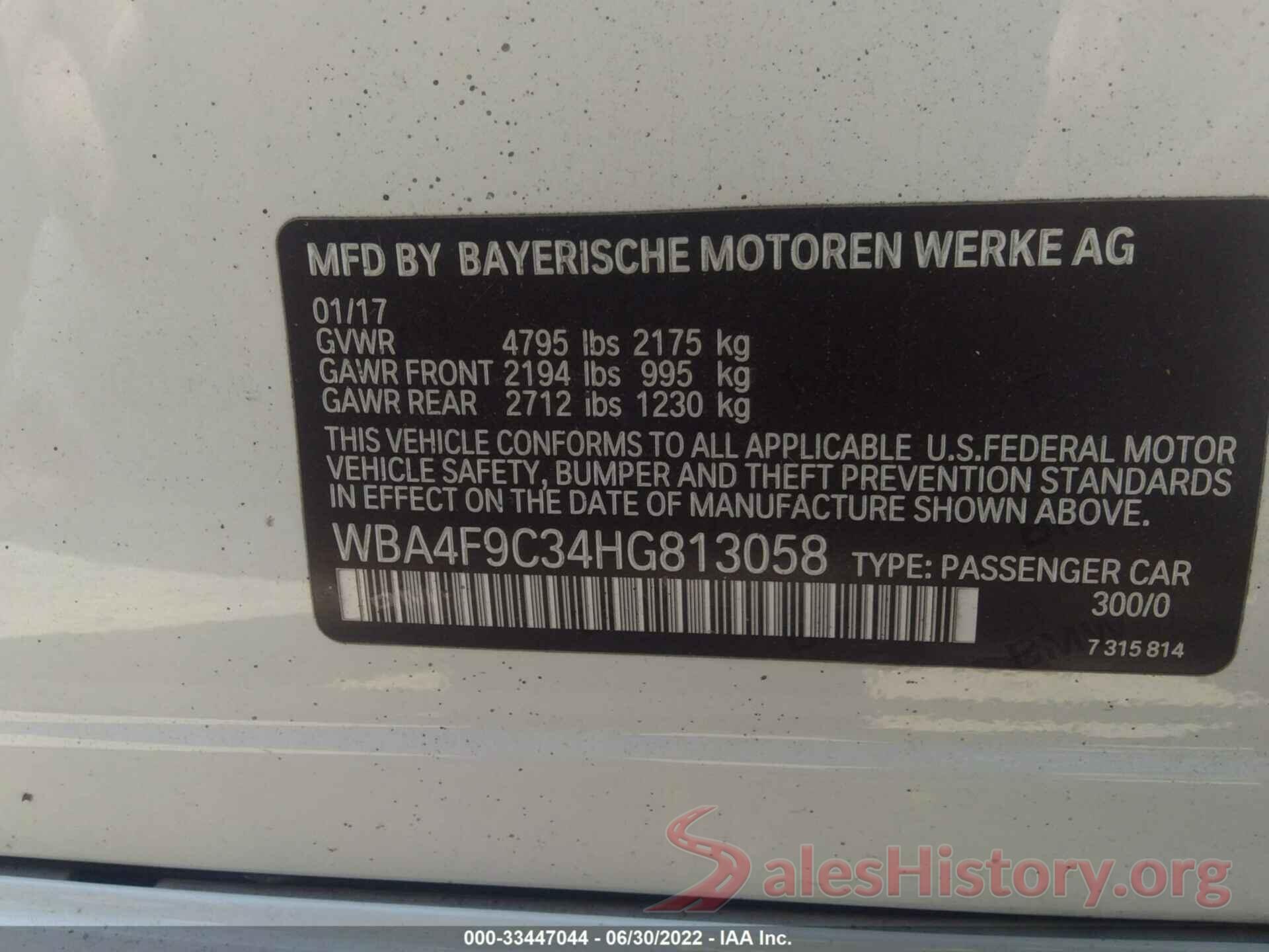 WBA4F9C34HG813058 2017 BMW 4 SERIES