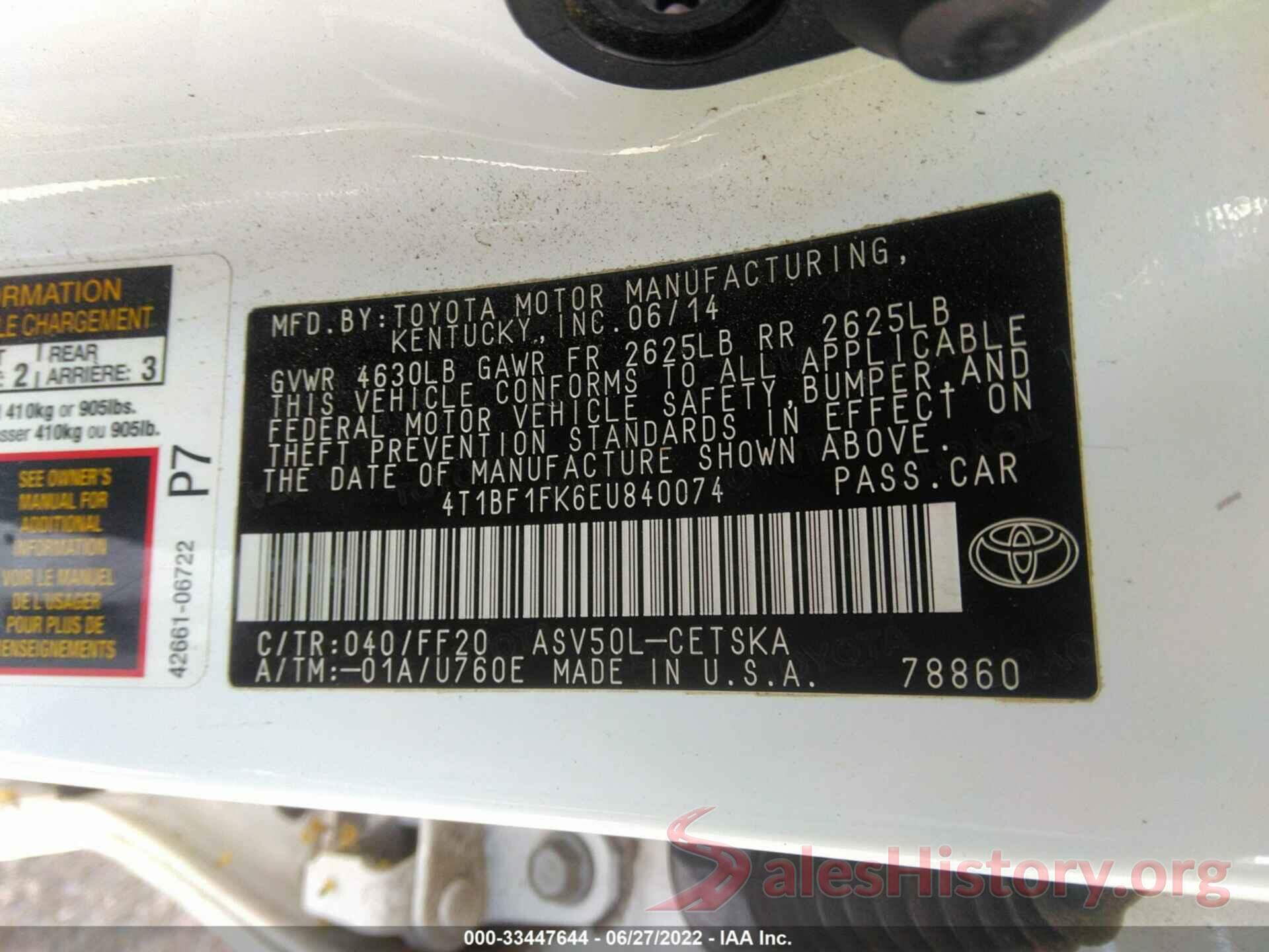 4T1BF1FK6EU840074 2014 TOYOTA CAMRY