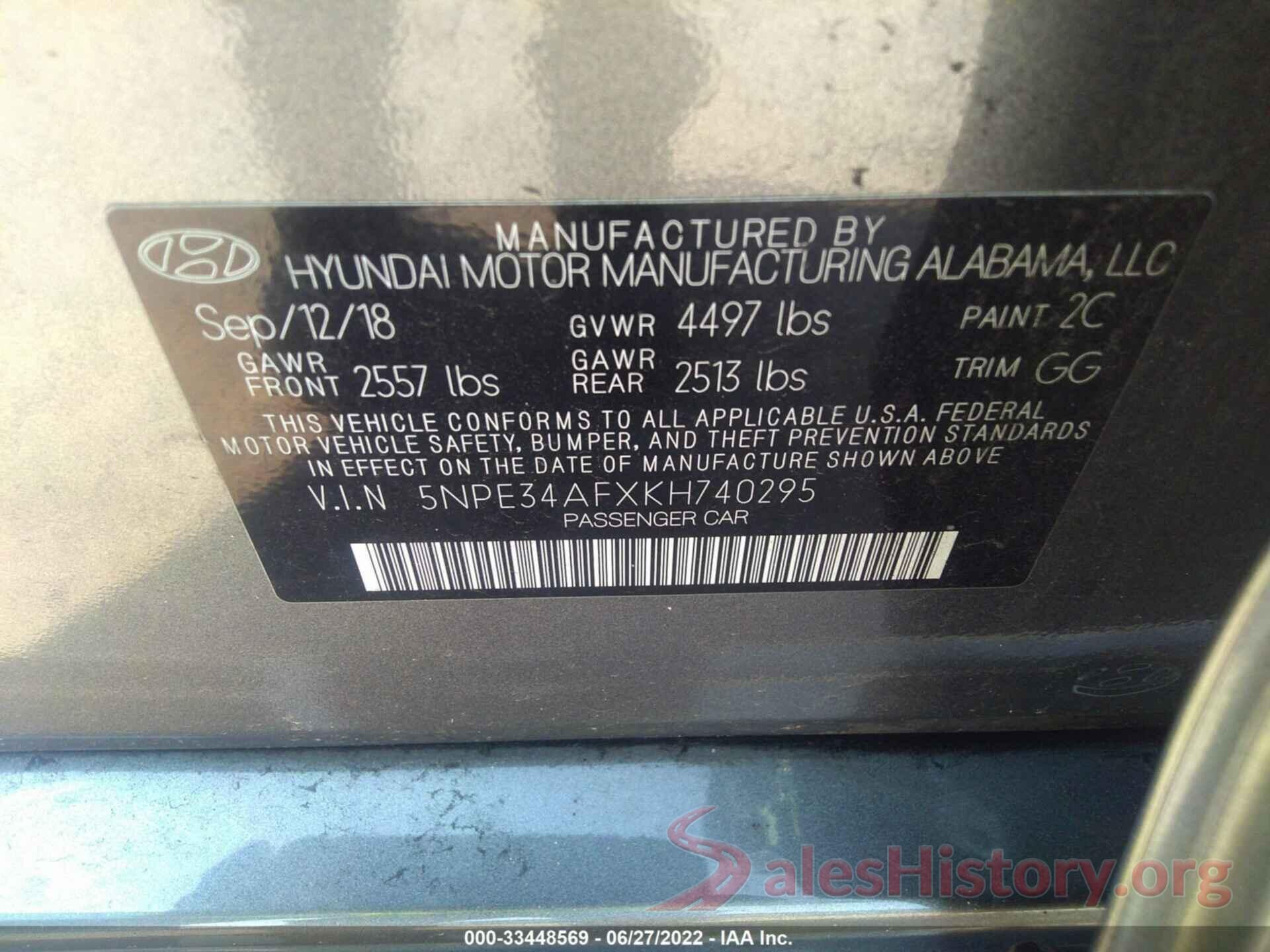 5NPE34AFXKH740295 2019 HYUNDAI SONATA