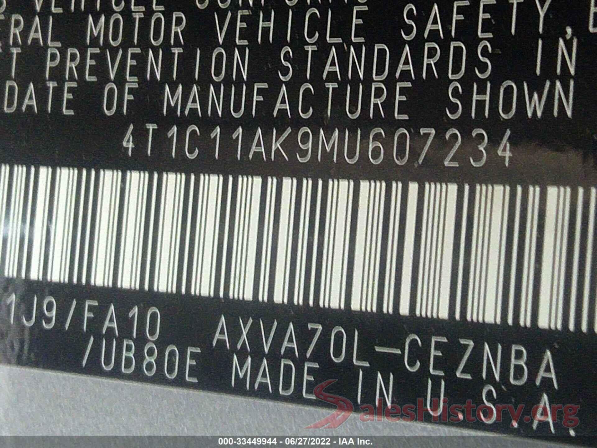 4T1C11AK9MU607234 2021 TOYOTA CAMRY