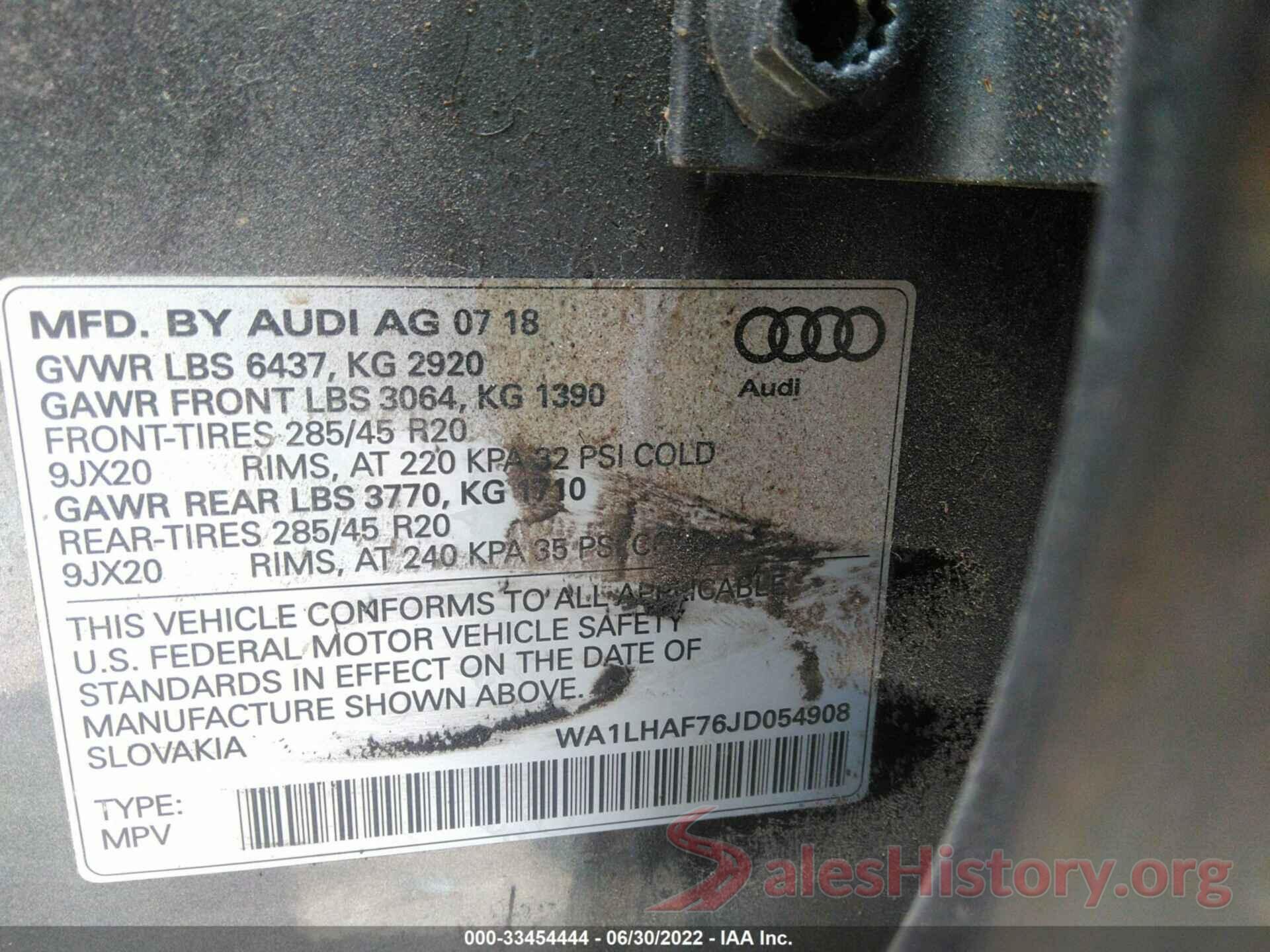 WA1LHAF76JD054908 2018 AUDI Q7