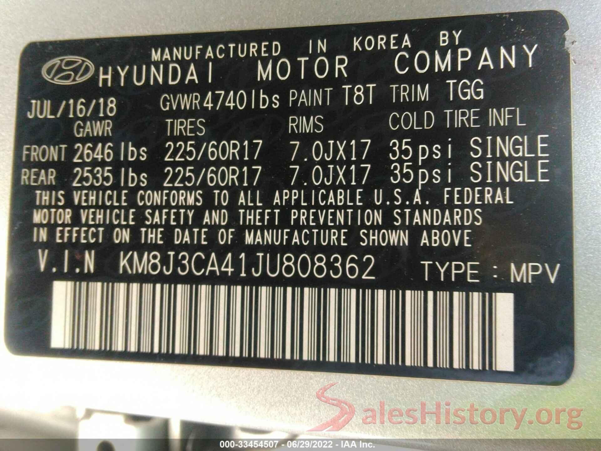 KM8J3CA41JU808362 2018 HYUNDAI TUCSON