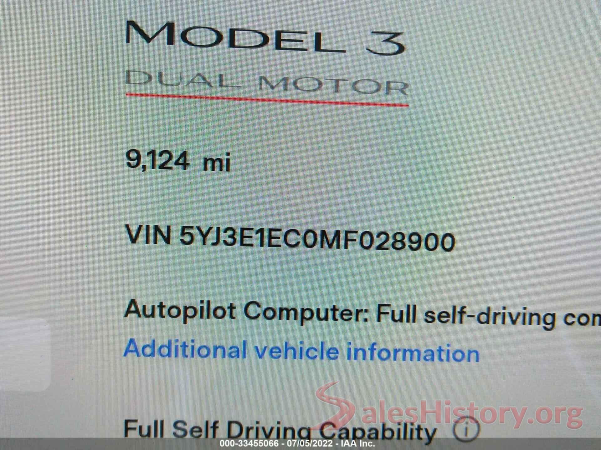 5YJ3E1EC0MF028900 2021 TESLA MODEL 3