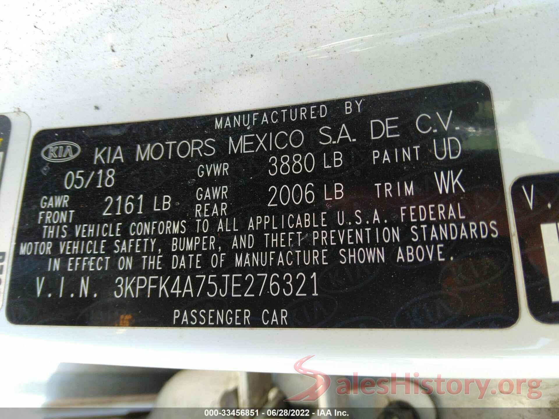 3KPFK4A75JE276321 2018 KIA FORTE