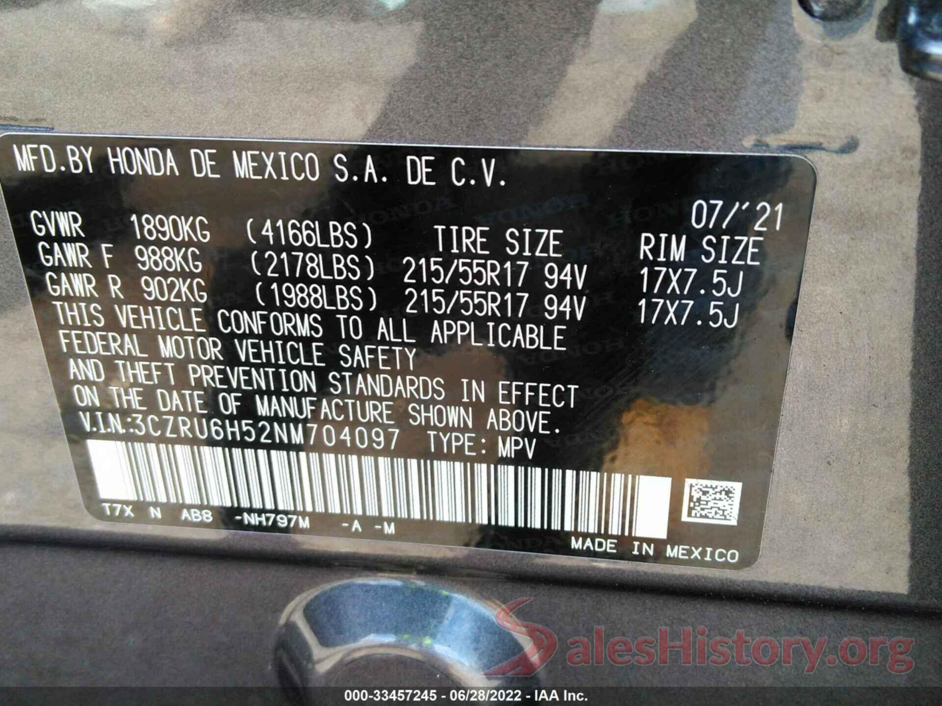 3CZRU6H52NM704097 2022 HONDA HR-V