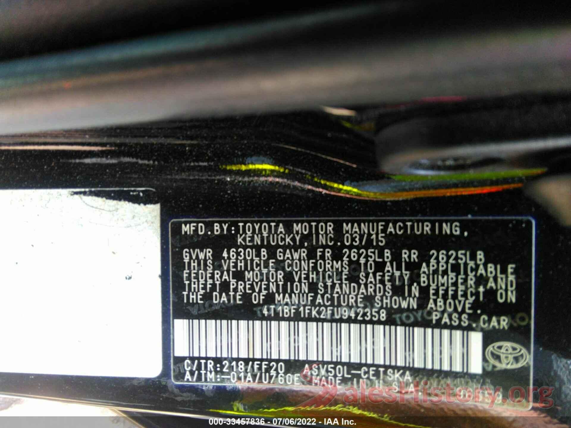 4T1BF1FK2FU942358 2015 TOYOTA CAMRY