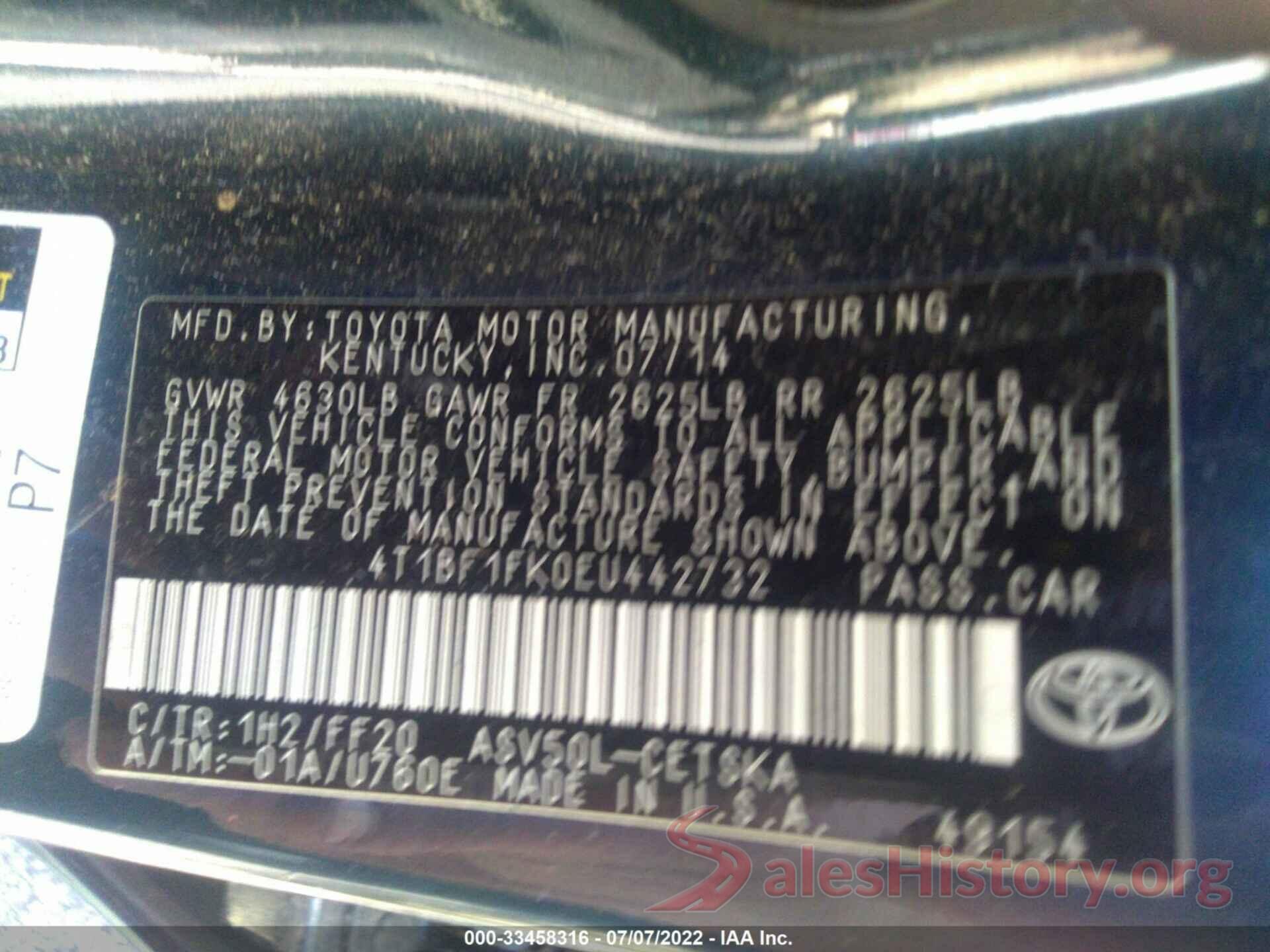 4T1BF1FK0EU442732 2014 TOYOTA CAMRY