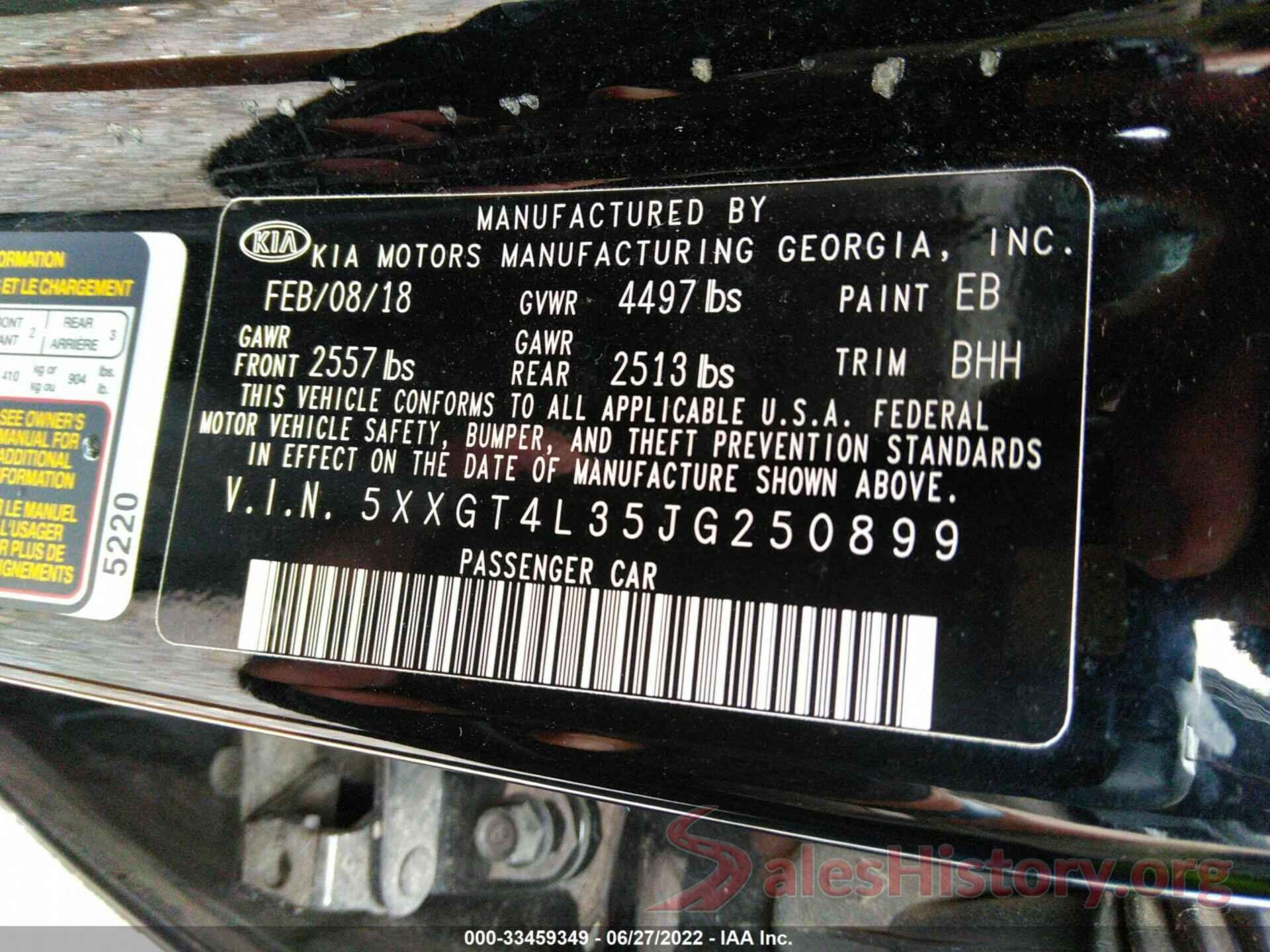 5XXGT4L35JG250899 2018 KIA OPTIMA