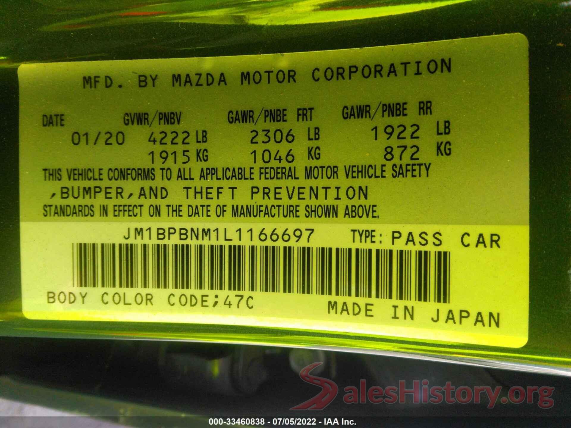 JM1BPBNM1L1166697 2020 MAZDA MAZDA3 HATCHBACK