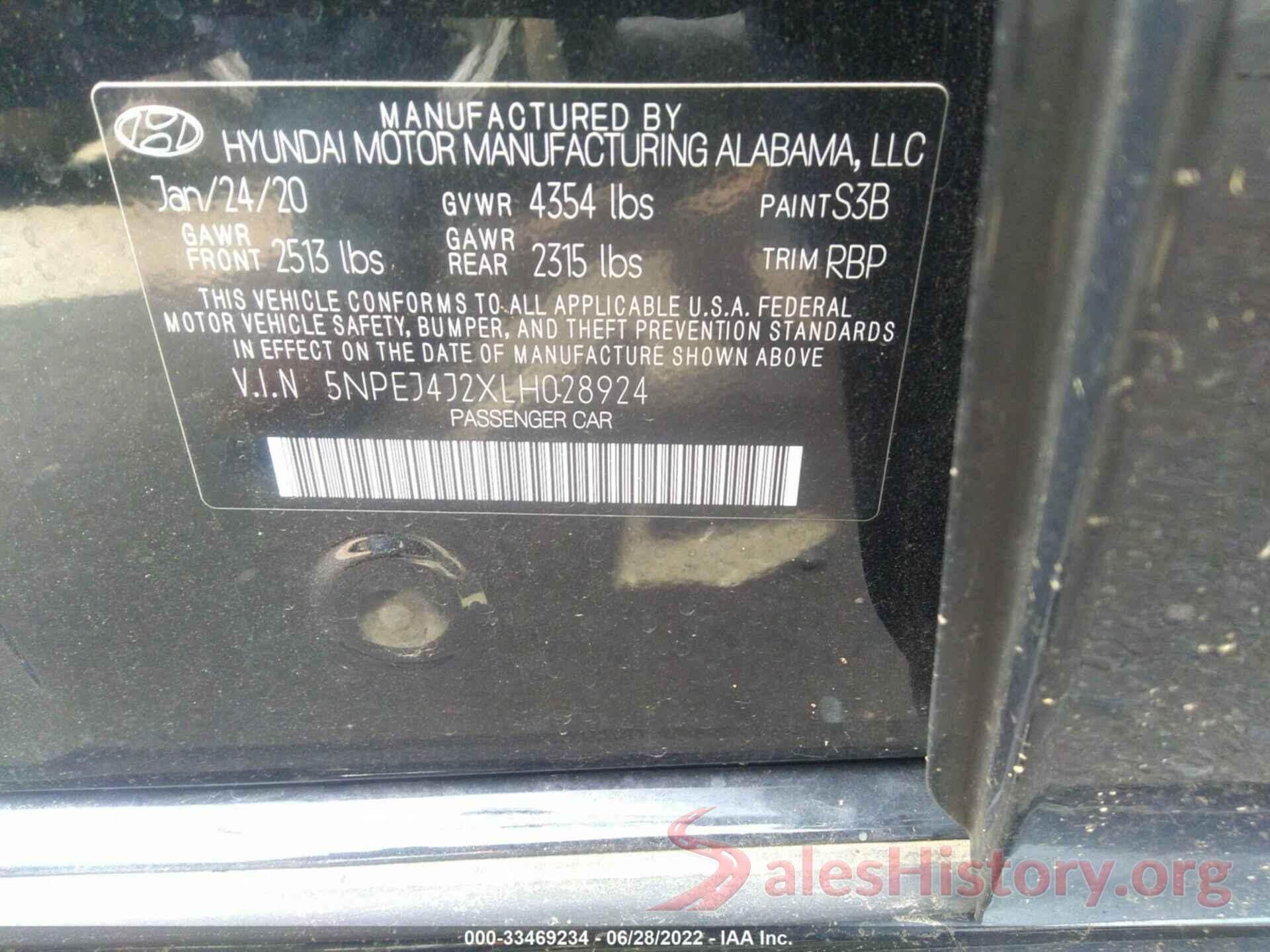 5NPEJ4J2XLH028924 2020 HYUNDAI SONATA